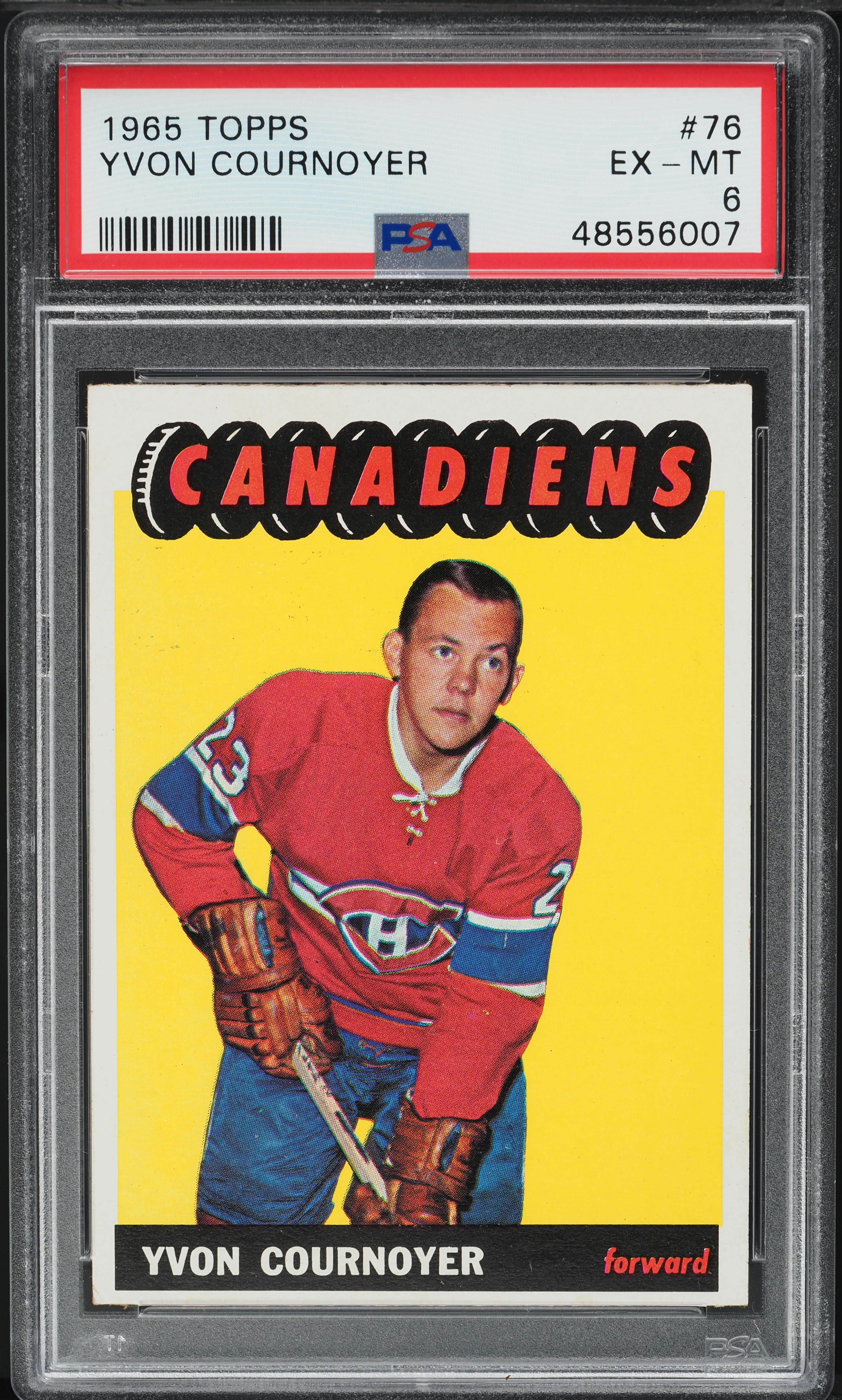 1965 Topps Hockey Yvon Cournoyer ROOKIE #76 PSA 6 EXMT