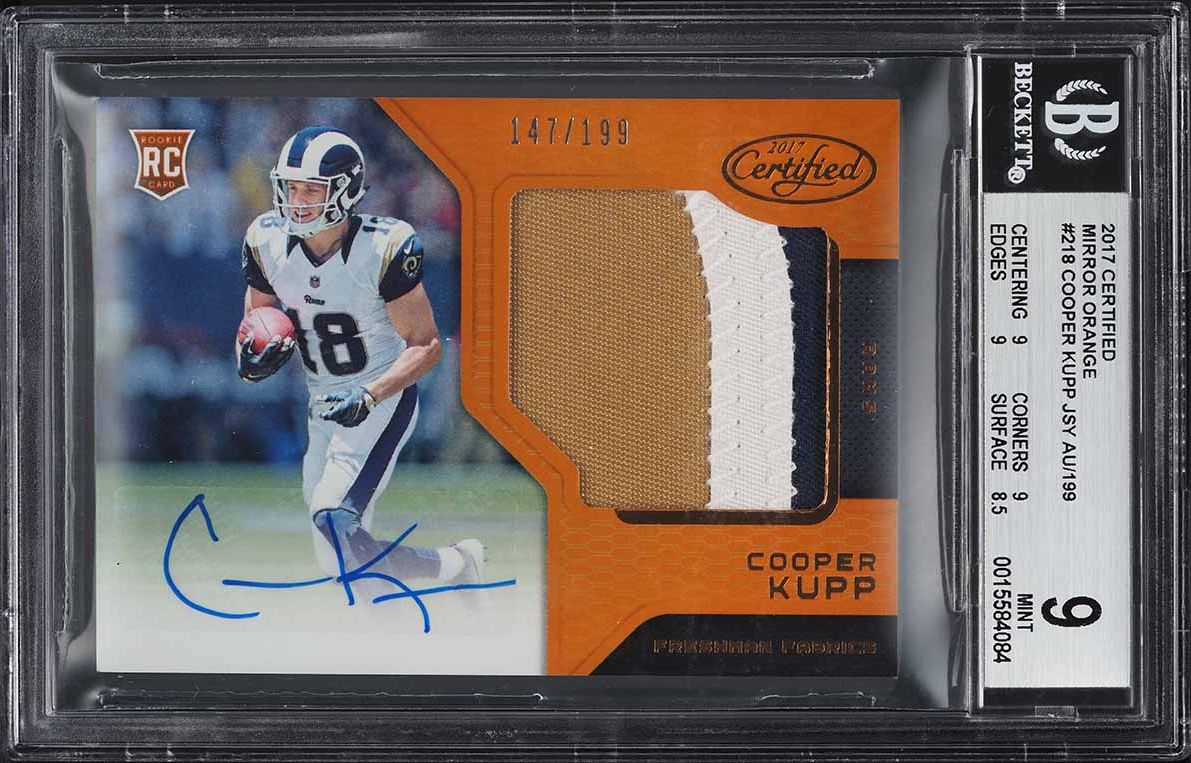 2017 Panini Certified Mirror Orange Cooper Kupp RC PATCH AUTO /199 #218 BGS 9