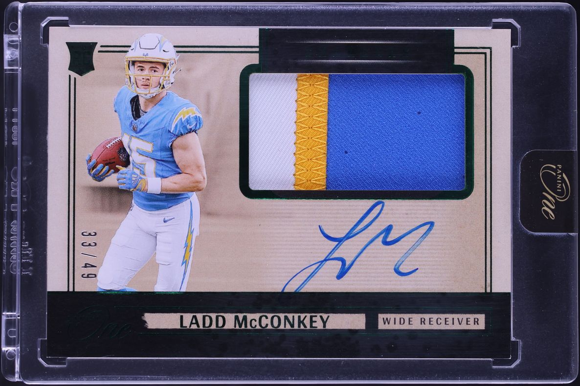 2024 Panini One Green Ladd McConkey ROOKIE PATCH AUTO /49 #9