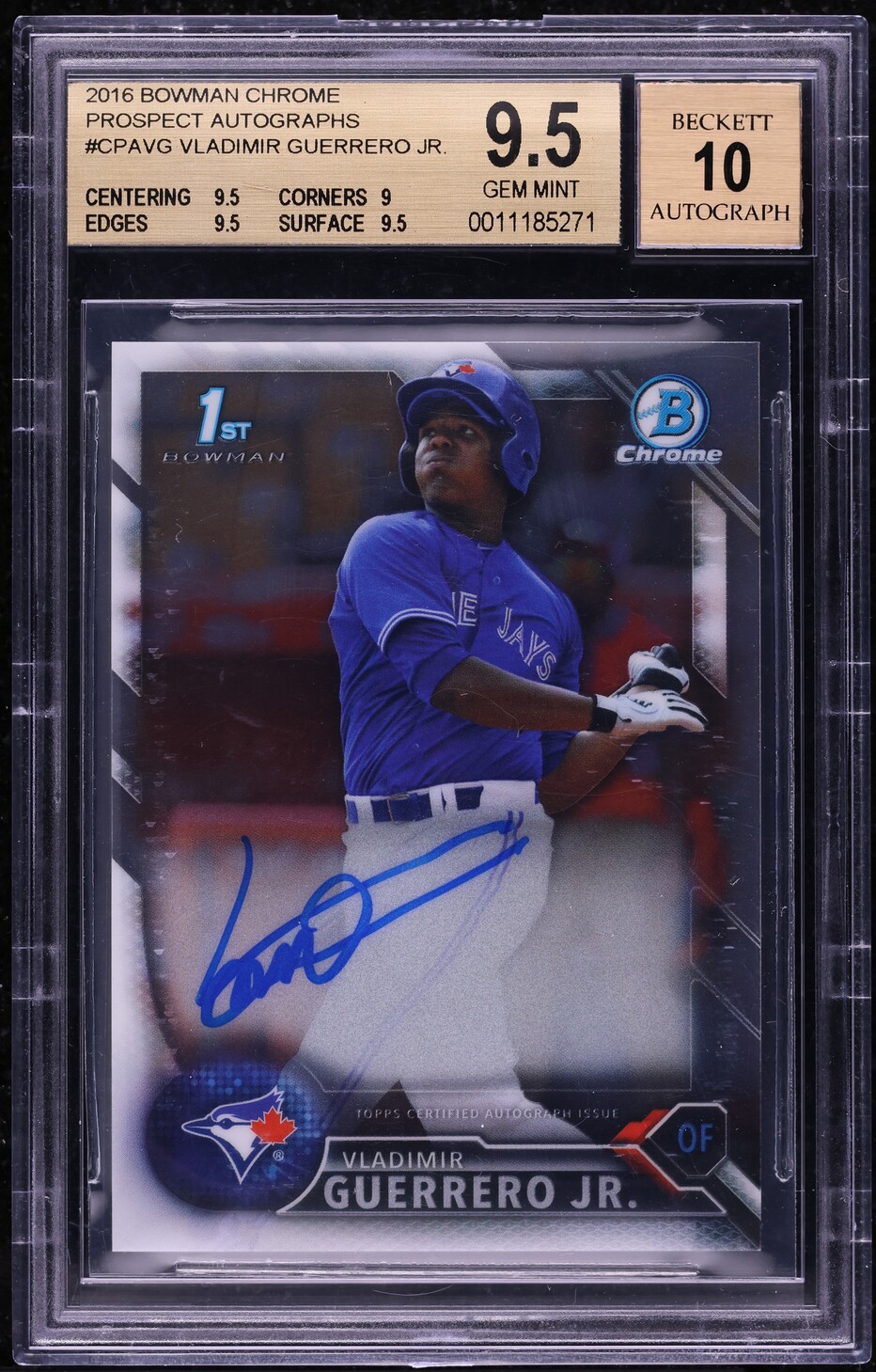 2016 Bowman Chrome Vladimir Guerrero Jr. PROSPECT AUTO #CPAVG BGS 9.5 GEM MINT
