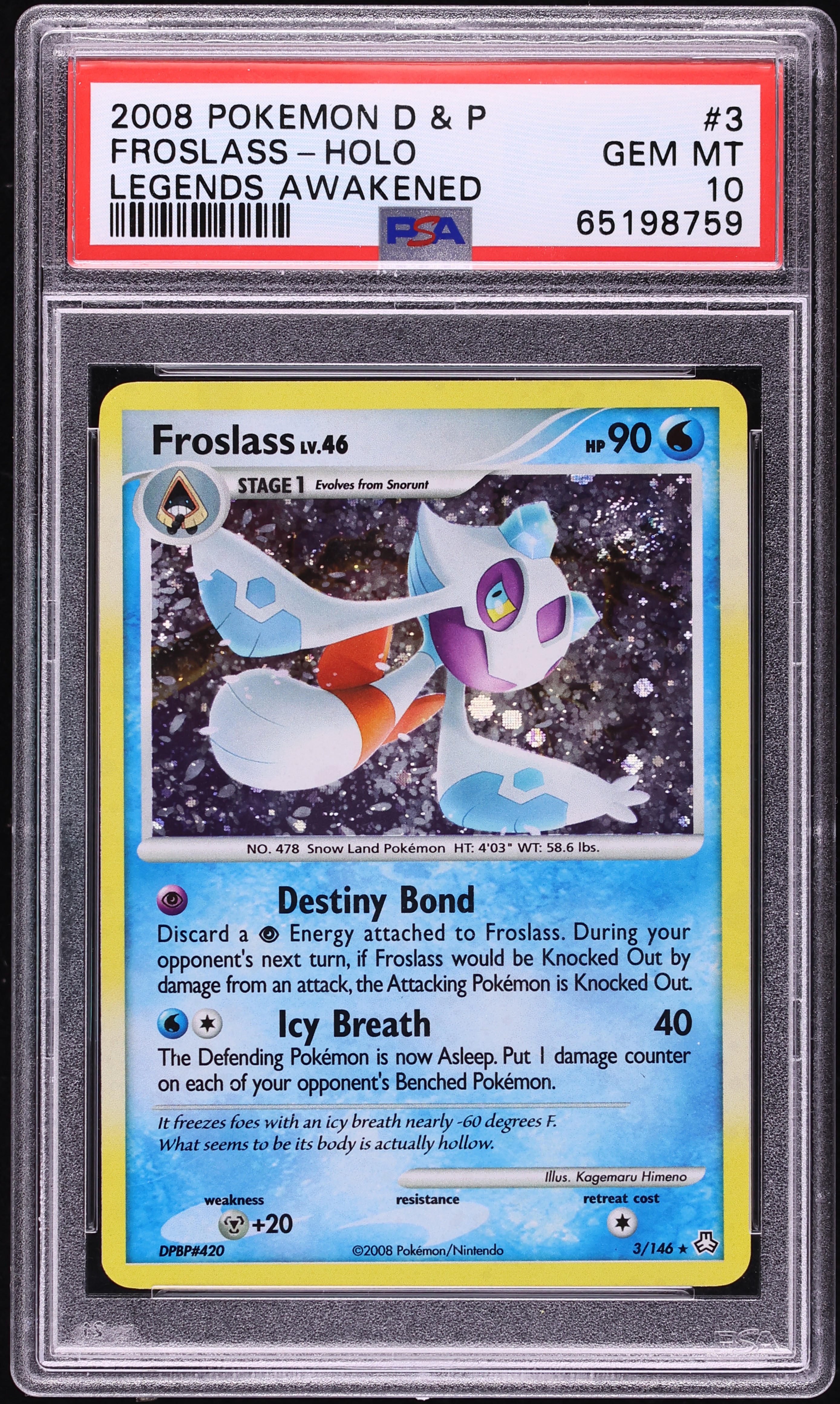 2008 Pokemon Diamond & Pearl Legends Awakened Holo Froslass #3 PSA 10 GEM MINT
