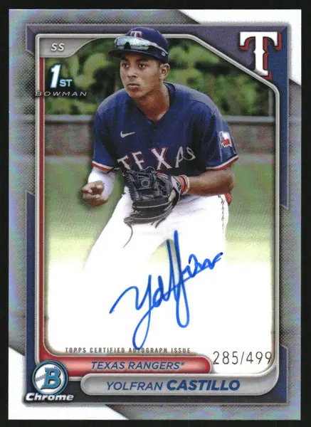 2024 Bowman Chrome Autographs Refractor #CPA-YC Yolfran Castillo RC Auto /499