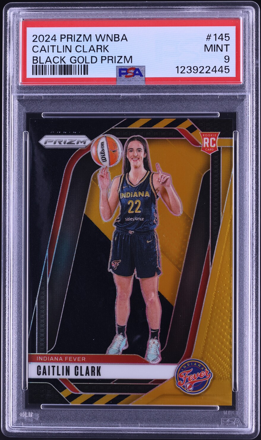 2024 Panini Prizm WNBA Black Gold Caitlin Clark ROOKIE /5 #145 PSA 9 MINT