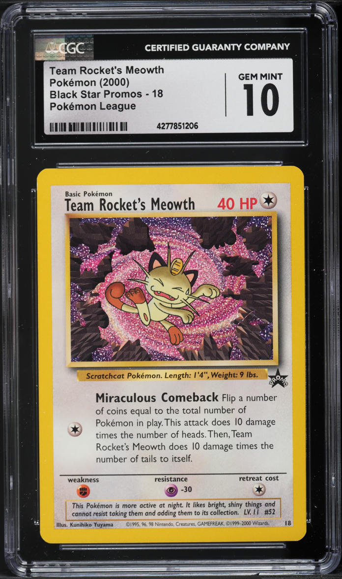 2000 Pokemon League Black Star Promo Team Rocket's Meowth #18 CGC 10 GEM MINT