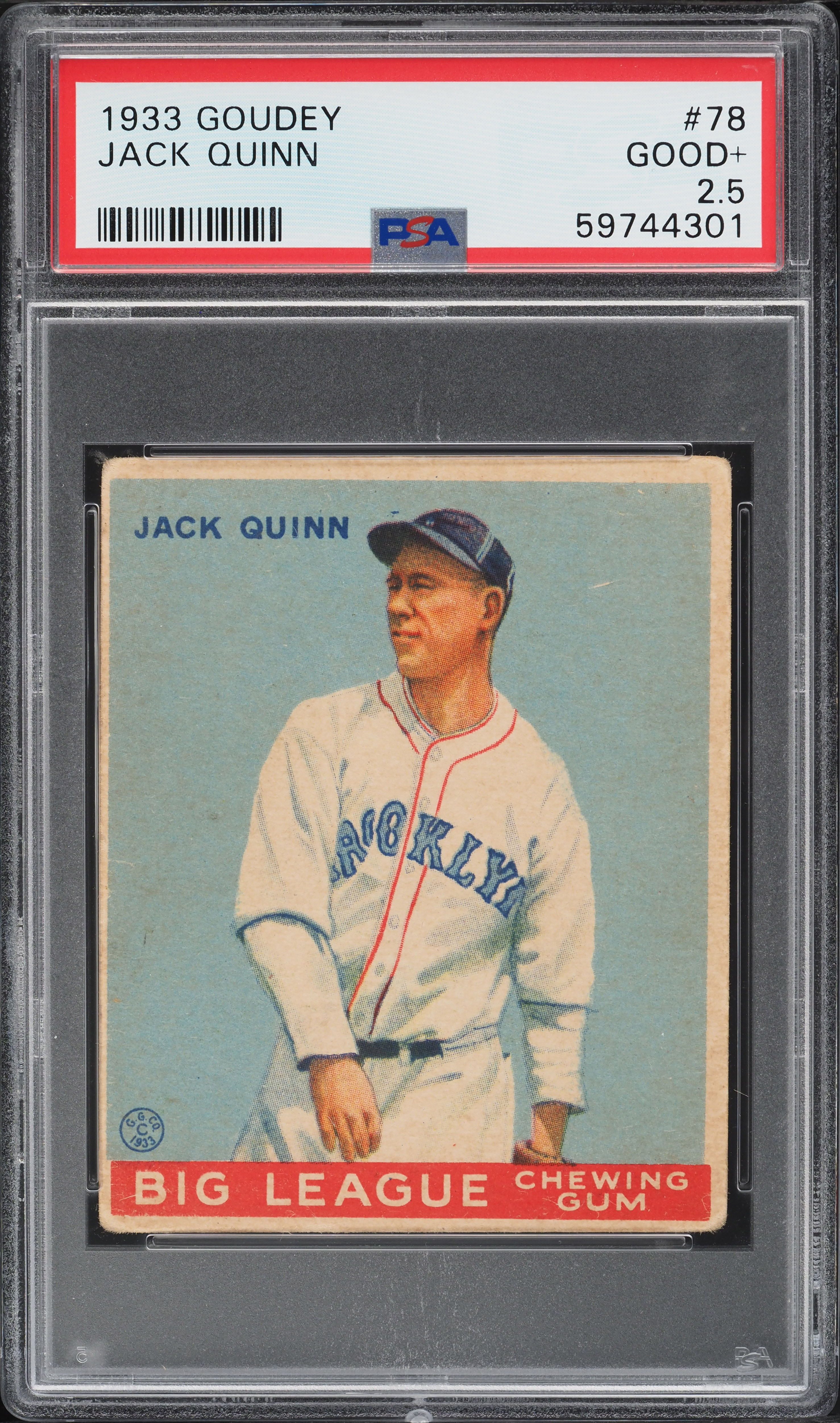 1933 Goudey Jack Quinn #78 PSA 2.5 GD+