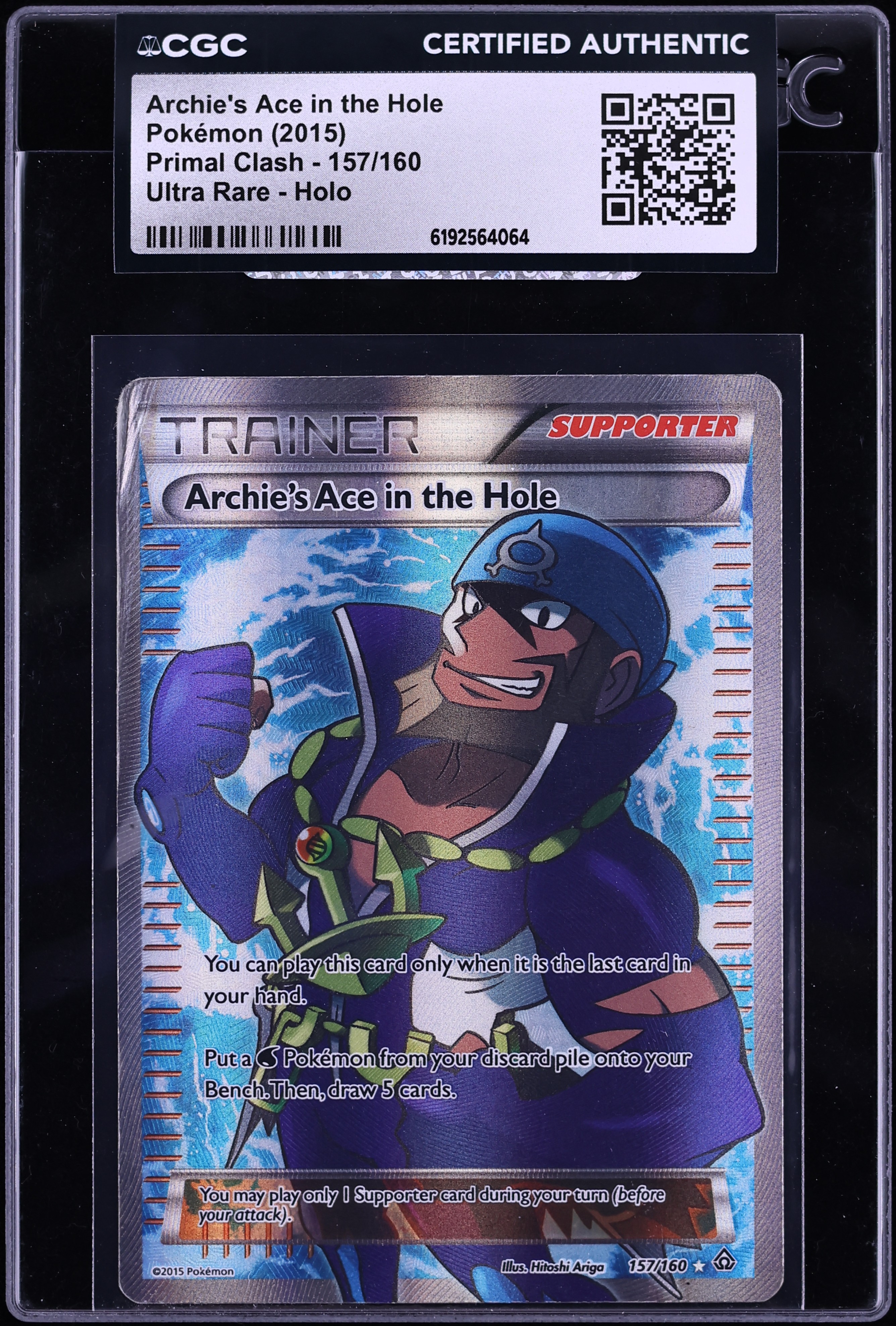 2015 Pokemon XY Primal Clash Full Art Archie's Ace In The Hole #157 CGC AUTH
