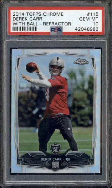 2014 Topps Chrome Refractor #115 Derek Carr With Ball RC Rookie PSA 10