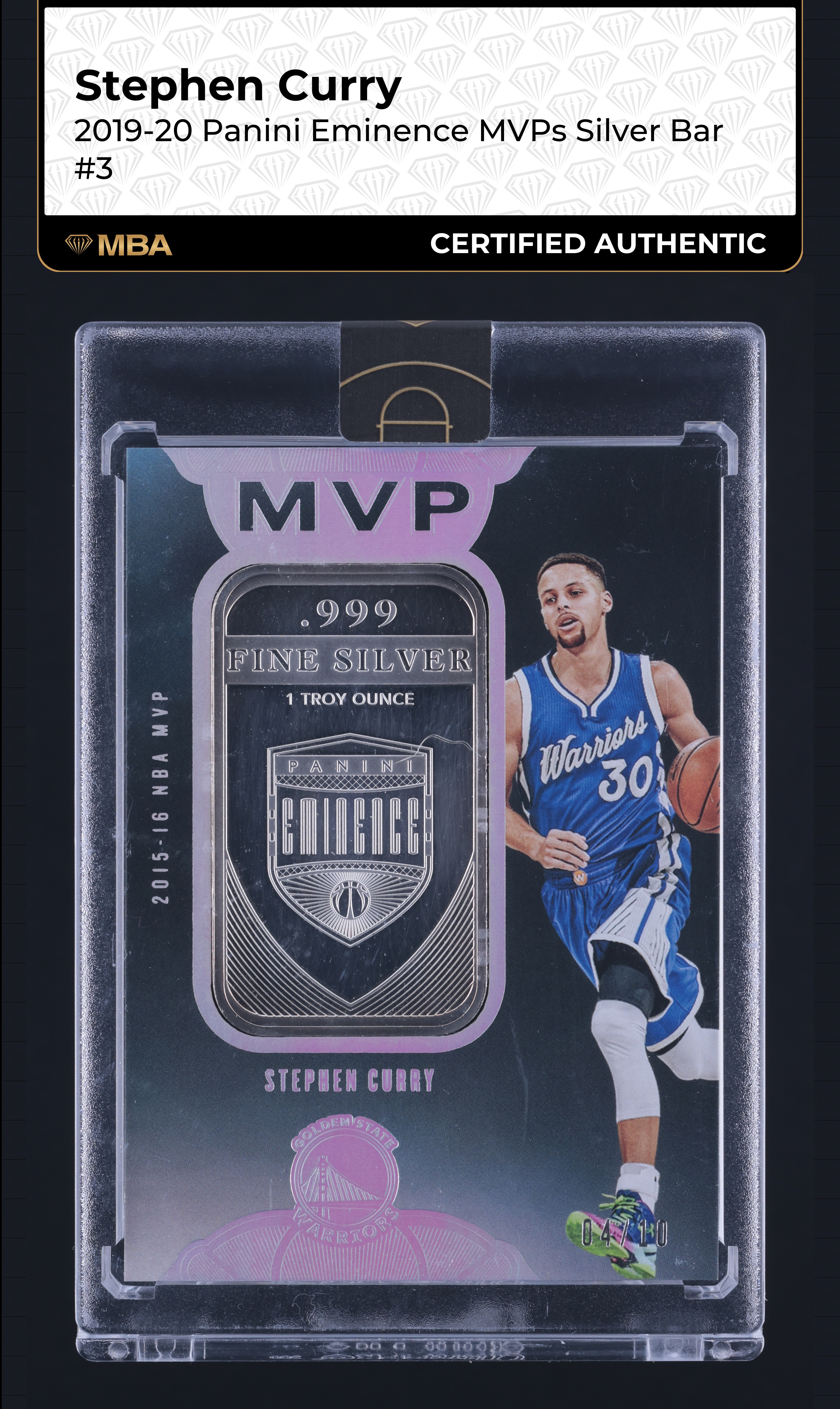2019 Panini Eminence MVP Silver Bar Stephen Curry /10 #3 MBA AUTH