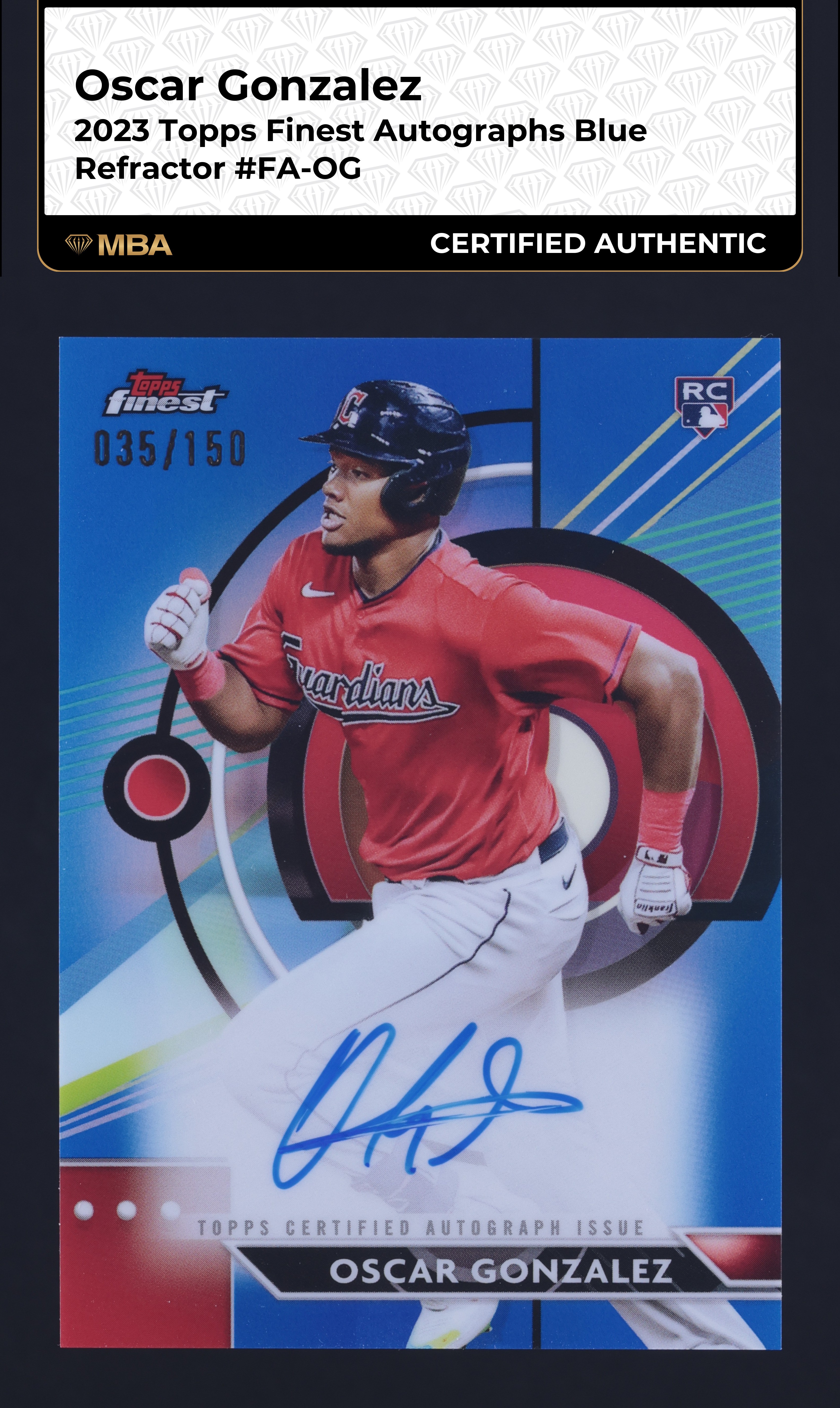 2023 Finest Blue Refractor Oscar Gonzalez ROOKIE AUTO /150 #FA-OG MBA AUTH
