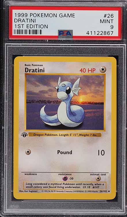 1999 Pokemon Base Set Shadowless 1st Edition Dratini #26 PSA 9 MINT