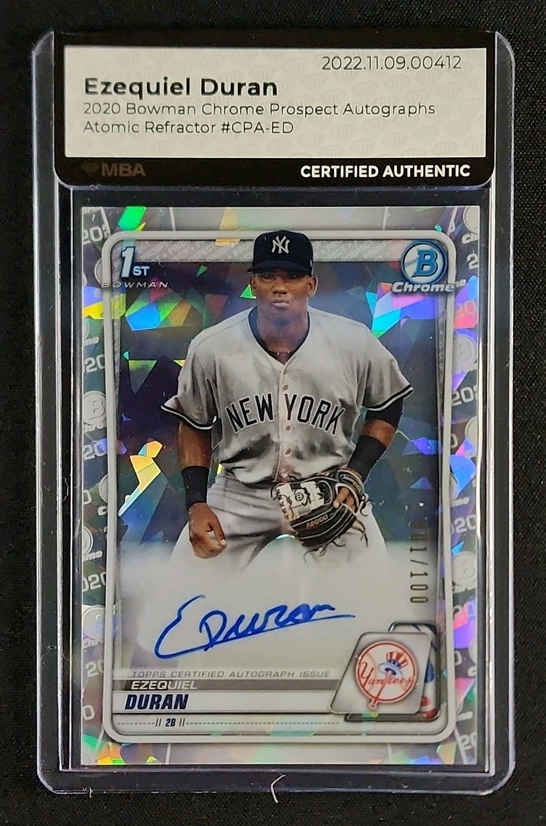 2020 Bowman Chrome Atomic Refractor Ezequiel Duran ROOKIE AUTO 1/100 MBA AUTH