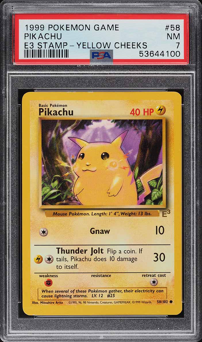 1999 Pokemon E3 Stamp Yellow Cheeks Pikachu #58 PSA 7 NRMT