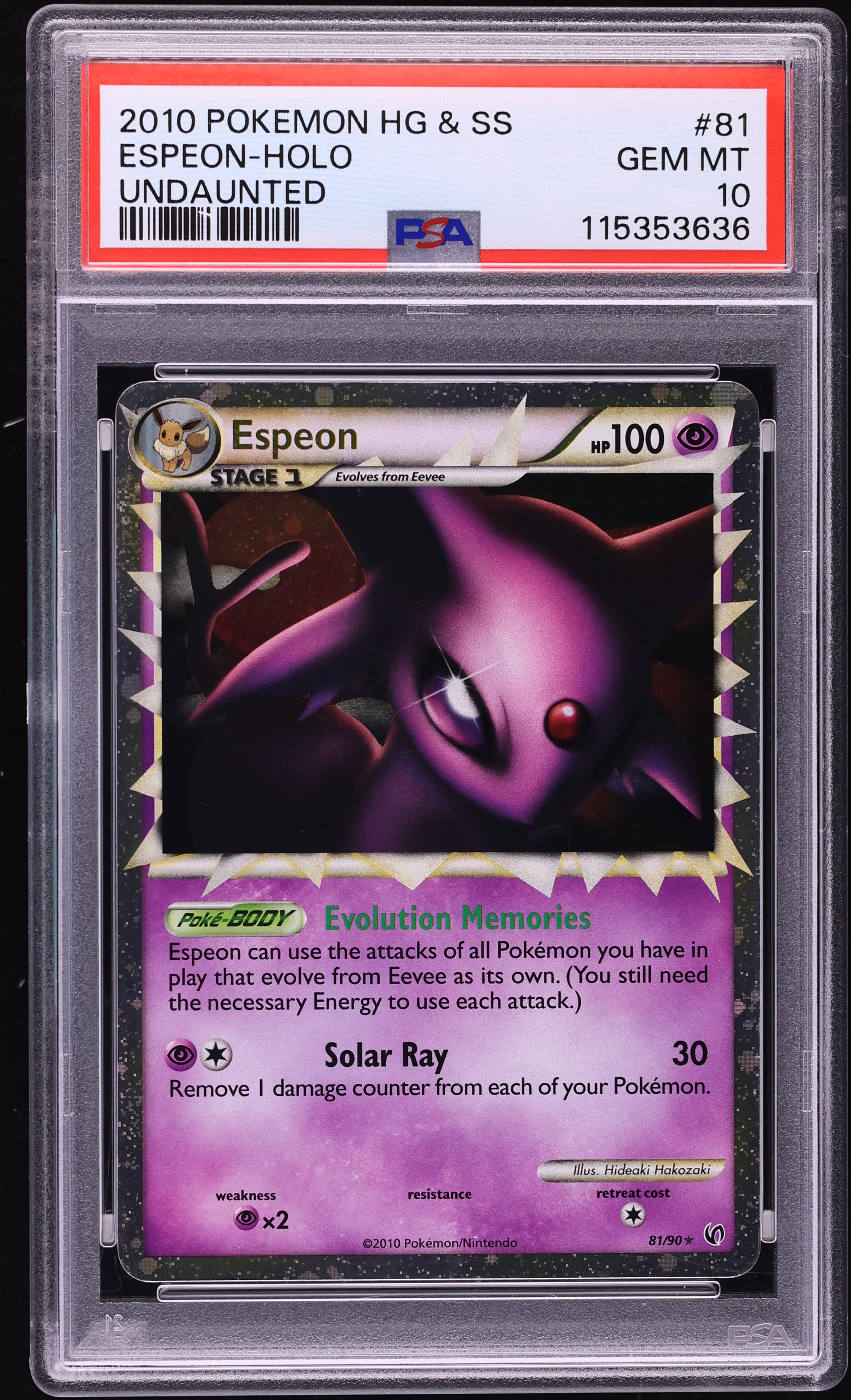 2010 Pokemon HeartGold & SoulSilver Undaunted Holo Espeon #81 PSA 10 GEM MINT