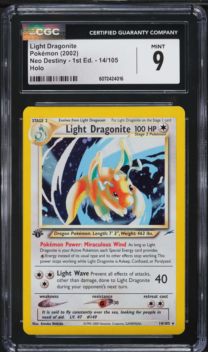 2002 Pokemon Neo Destiny 1st Edition Holo Light Dragonite #14 CGC 9 MINT