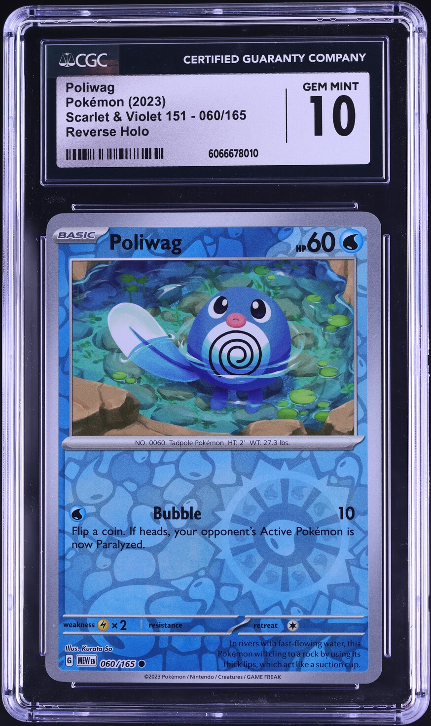 2023 Pokemon Scarlet & Violet 151 Reverse Holo Poliwag #60 CGC 10 GEM MINT