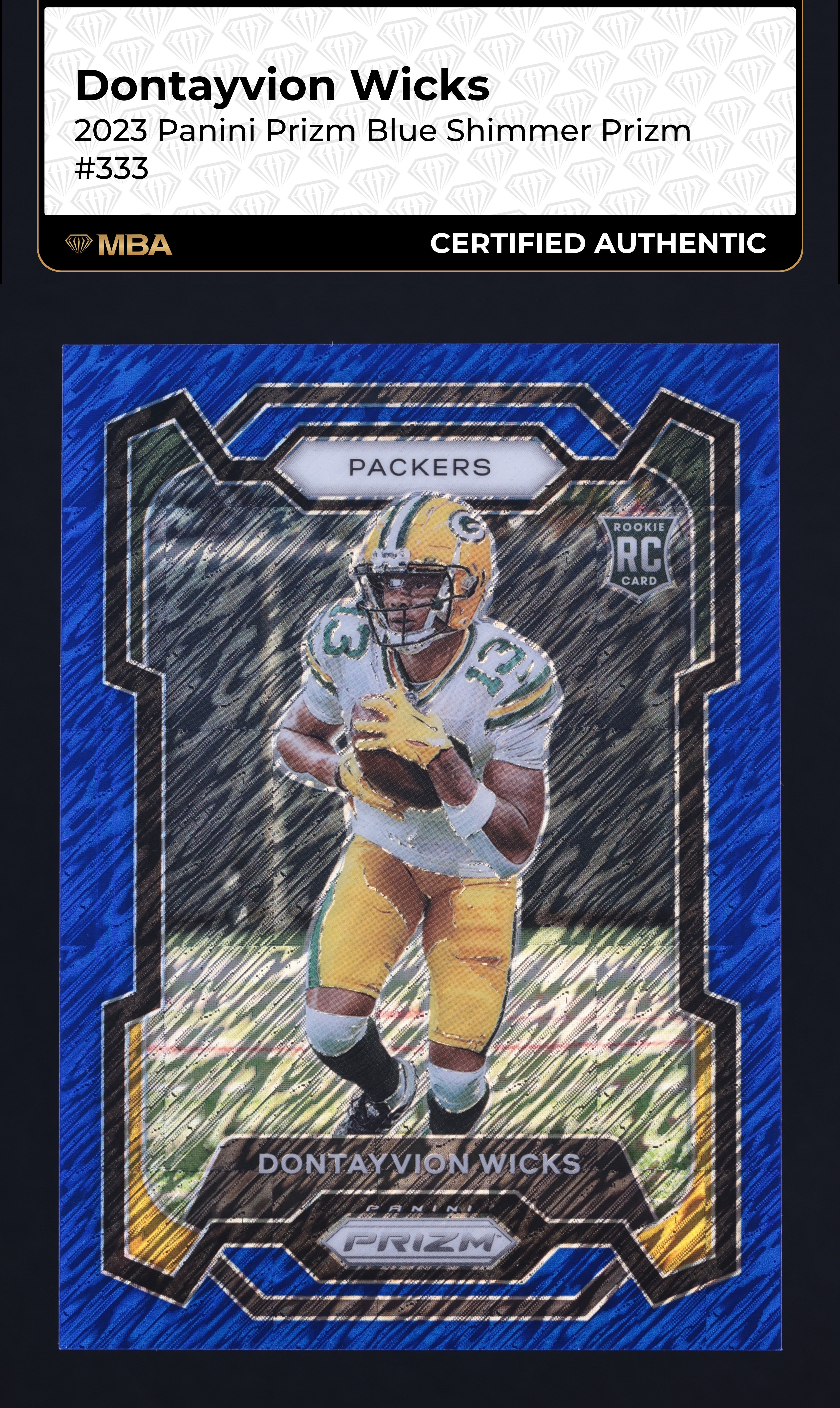 2023 Panini Prizm Blue Shimmer Dontayvion Wicks ROOKIE 25/25 #333 MBA AUTH