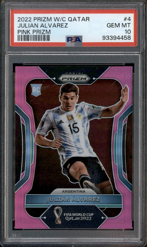 2022 Panini Prizm World Cup Qatar Pink Prizm #4 Julian Alvarez RC Rookie PSA 10