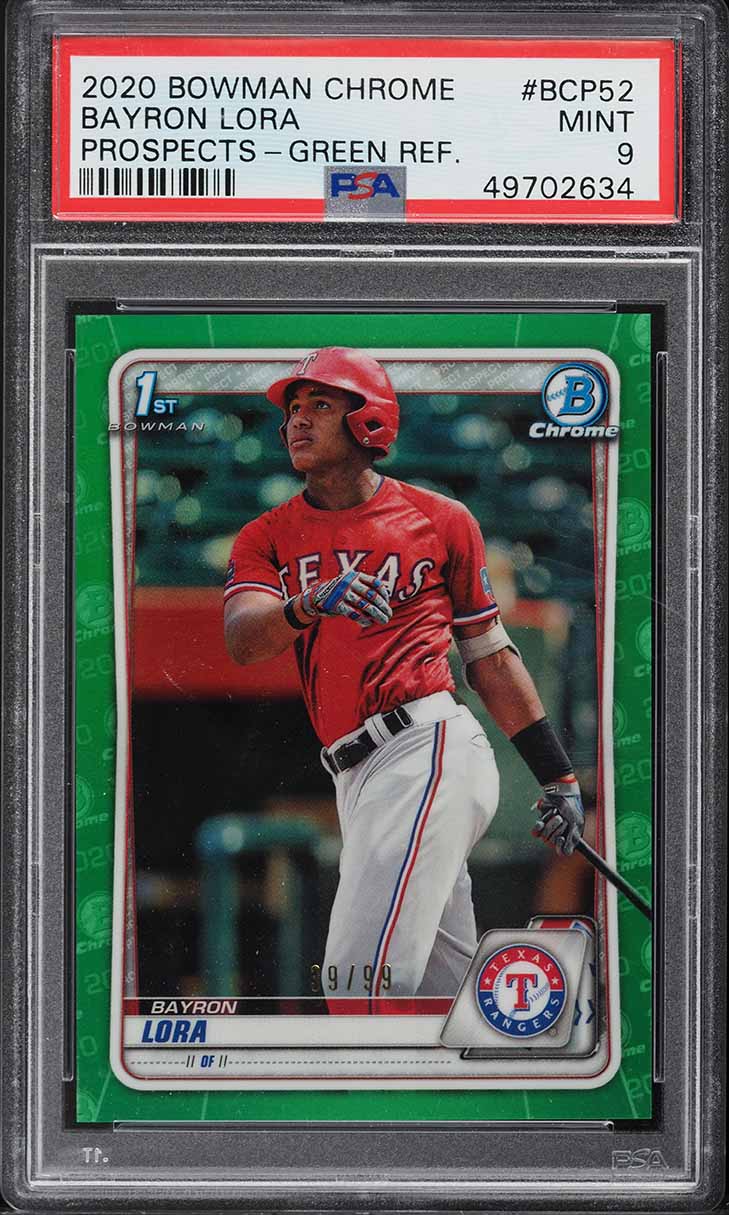 2020 Bowman Chrome Green Refractor Bayron Lora ROOKIE 99/99 #BCP-52 PSA 9 MINT