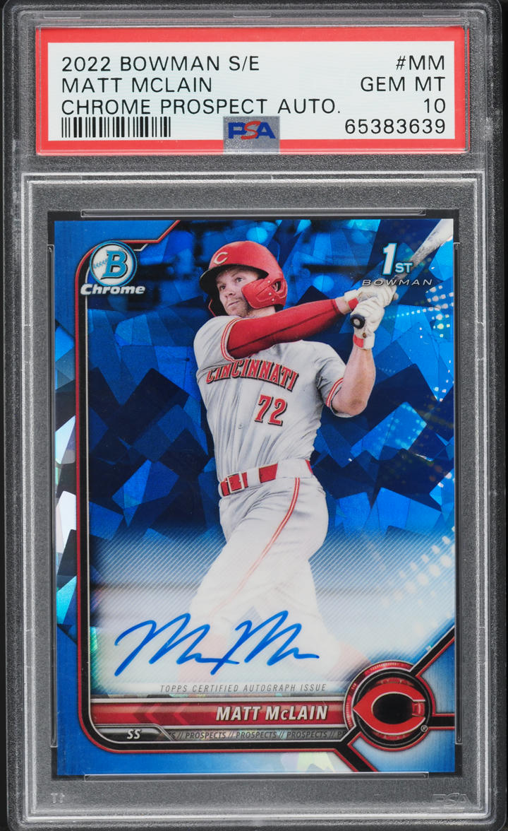 2022 Bowman Chrome Sapphire Matt McLain PROSPECT AUTO #MM PSA 10 GEM MINT