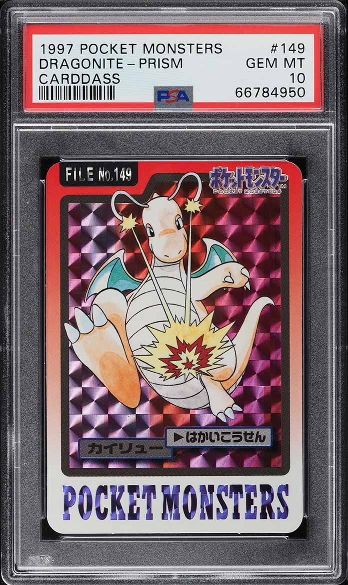 1997 Pokemon Japanese Pocket Monsters Carddass Prism Dragonite #149 PSA 10 GEM