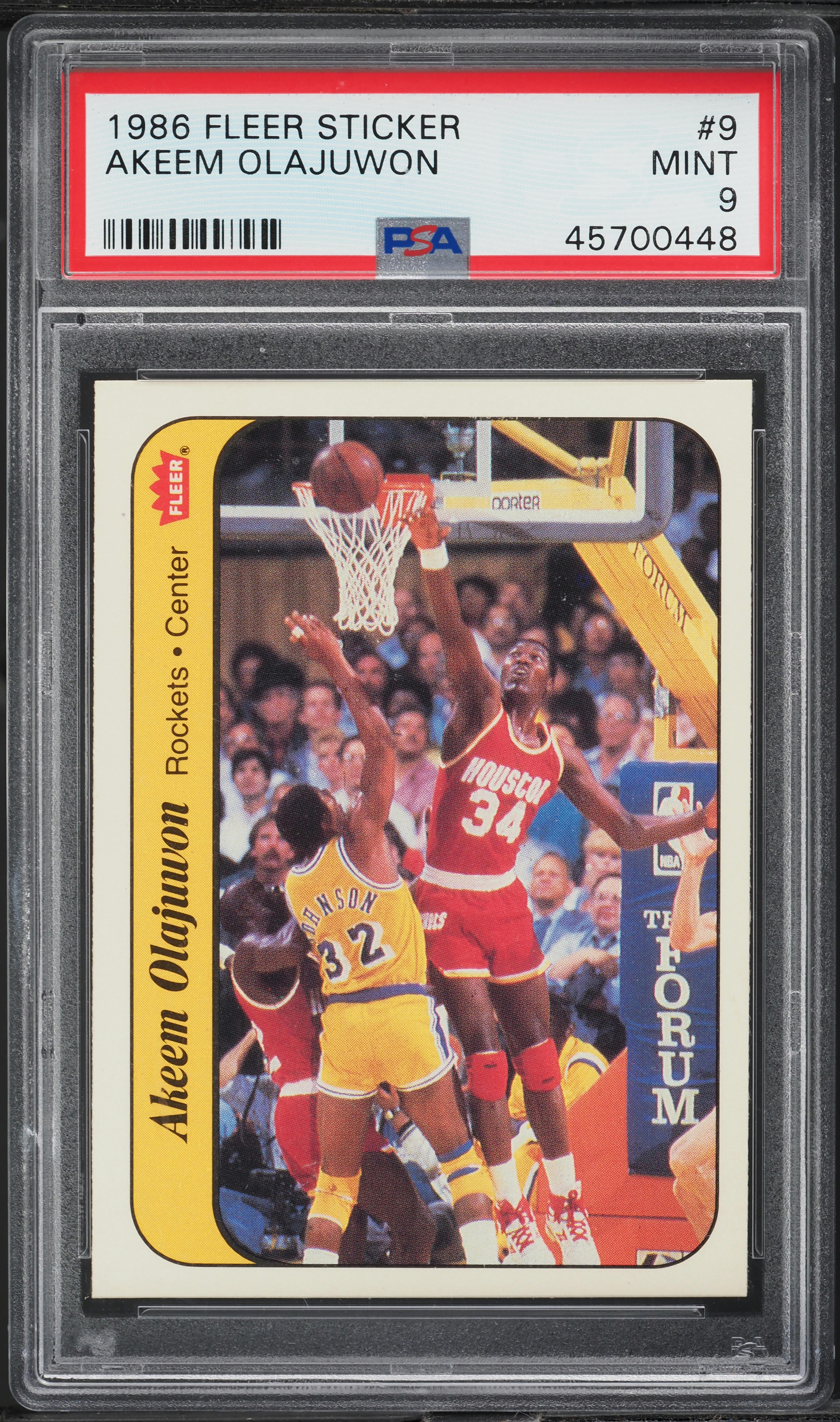 1986 Fleer Sticker Hakeem Olajuwon ROOKIE #9 PSA 9 MINT