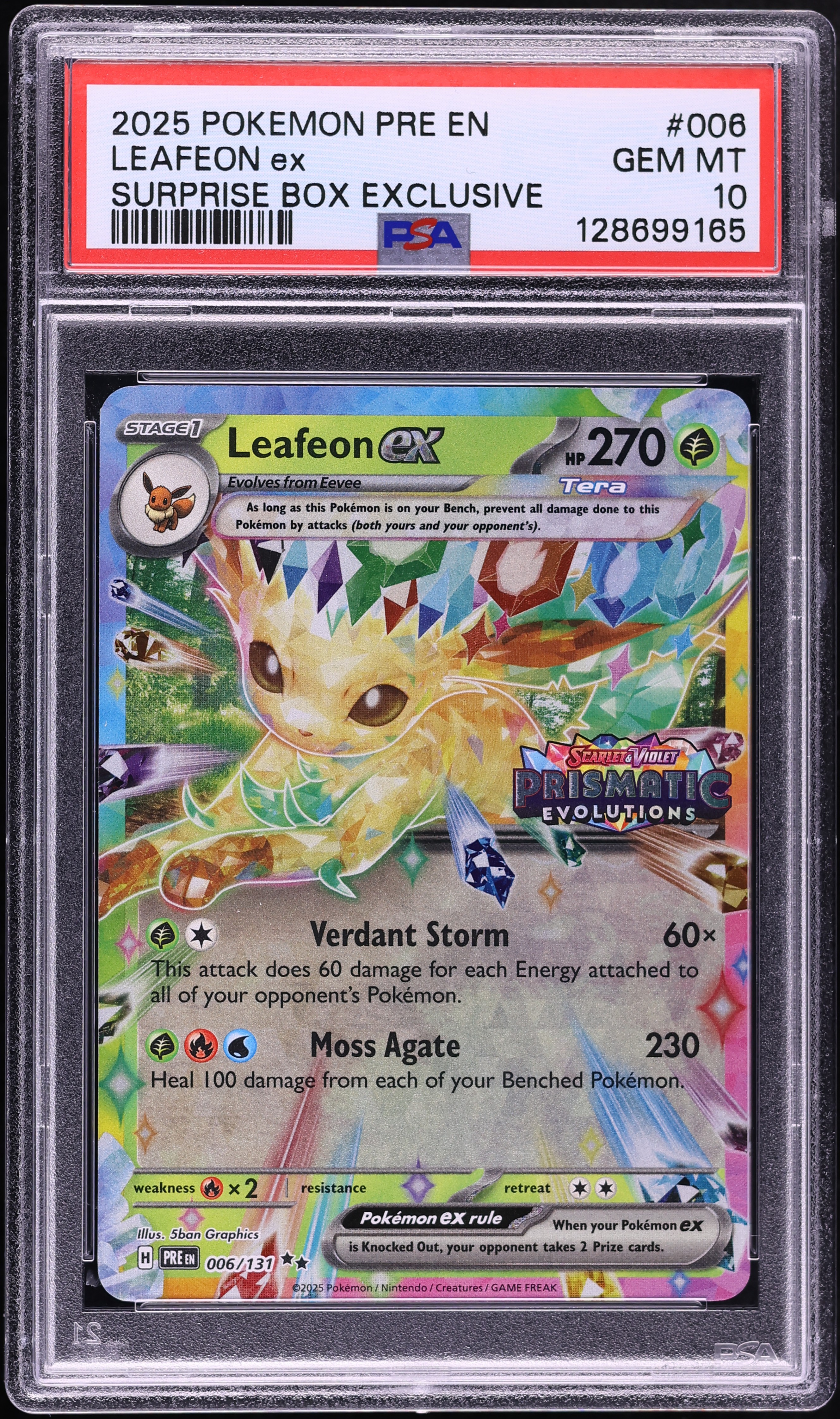 2025 Pokemon SV Prismatic Evolutions Surprise Box Holo Leafeon EX #6 PSA 10 GEM MINT