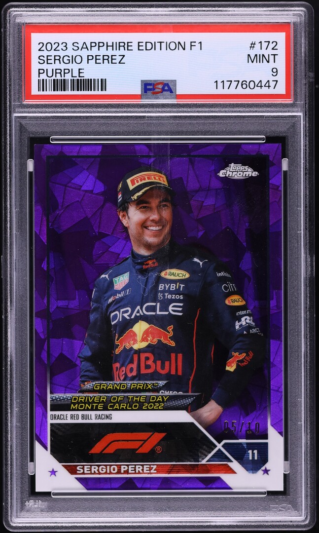 2023 Topps Chrome Formula 1 F1 Sapphire Purple Sergio Perez /10 #172 PSA 9 MINT