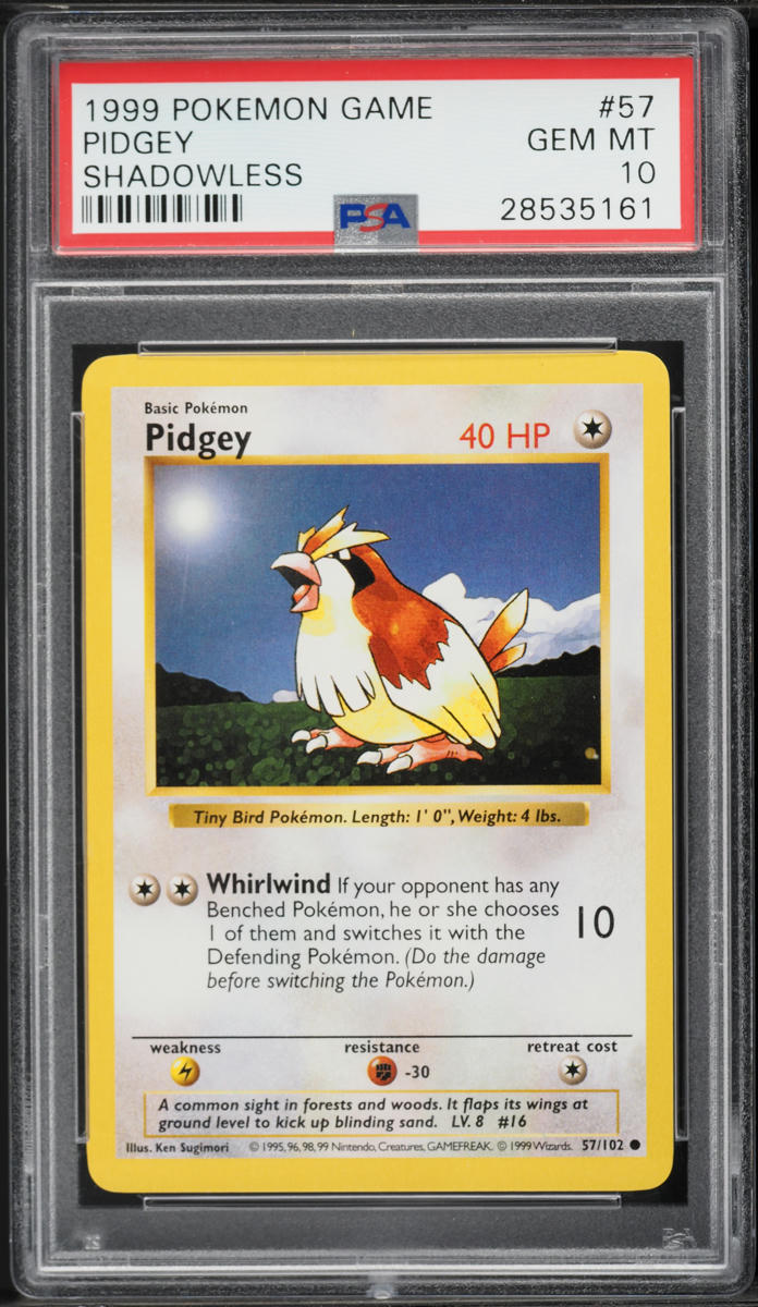 1999 Pokemon Base Set Shadowless Pidgey #57 PSA 10 GEM MINT