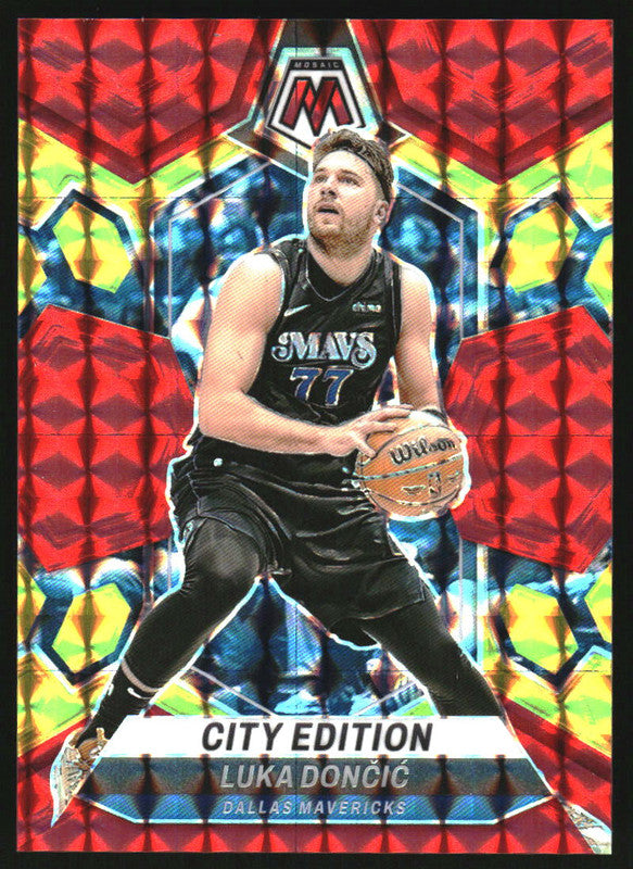 2023-24 Panini Mosaic Mosaic Choice Fusion Red and Yellow #285 Luka Doncic /75