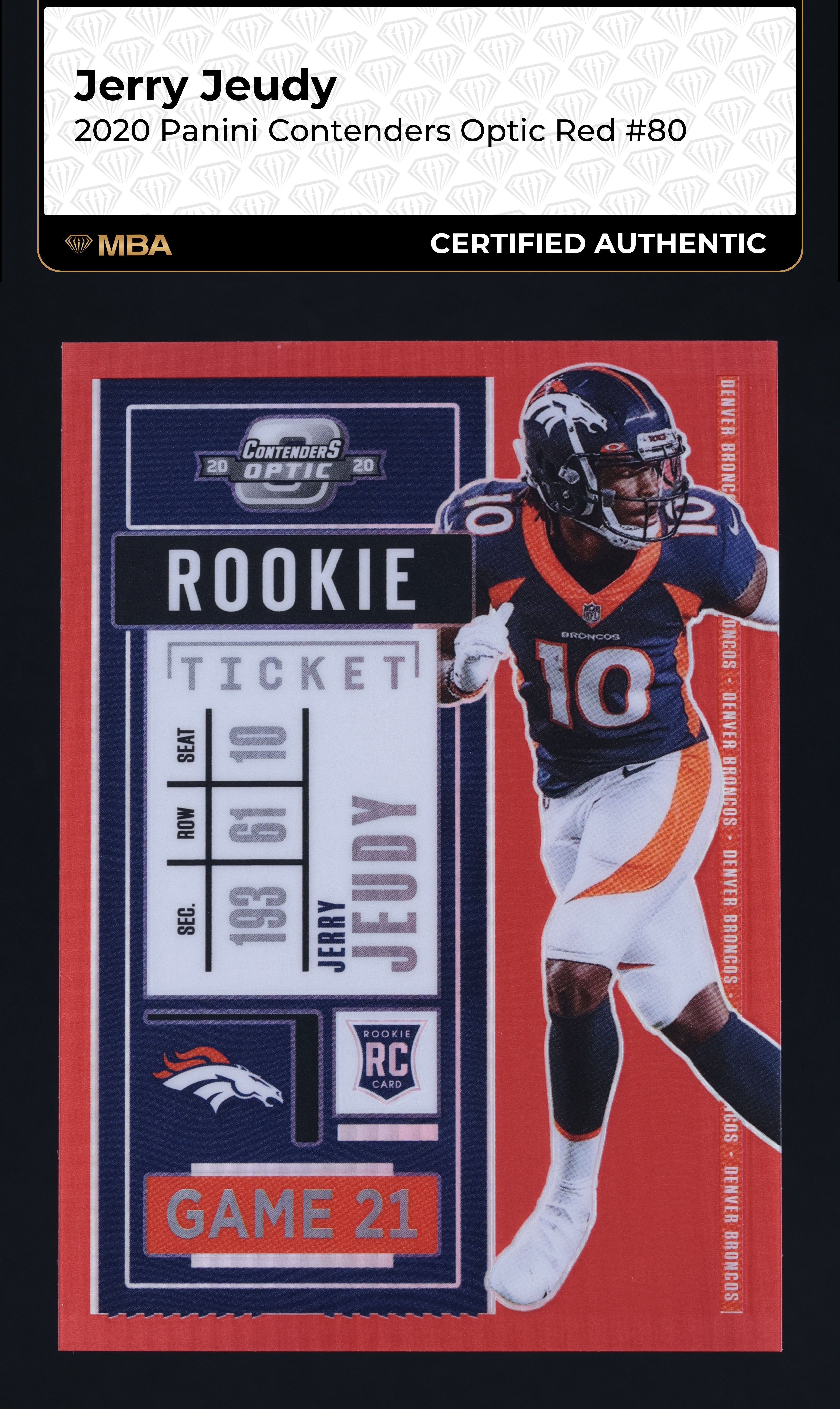 2020 Panini Contenders Optic Red Jerry Jeudy ROOKIE /125 #80 MBA AUTH