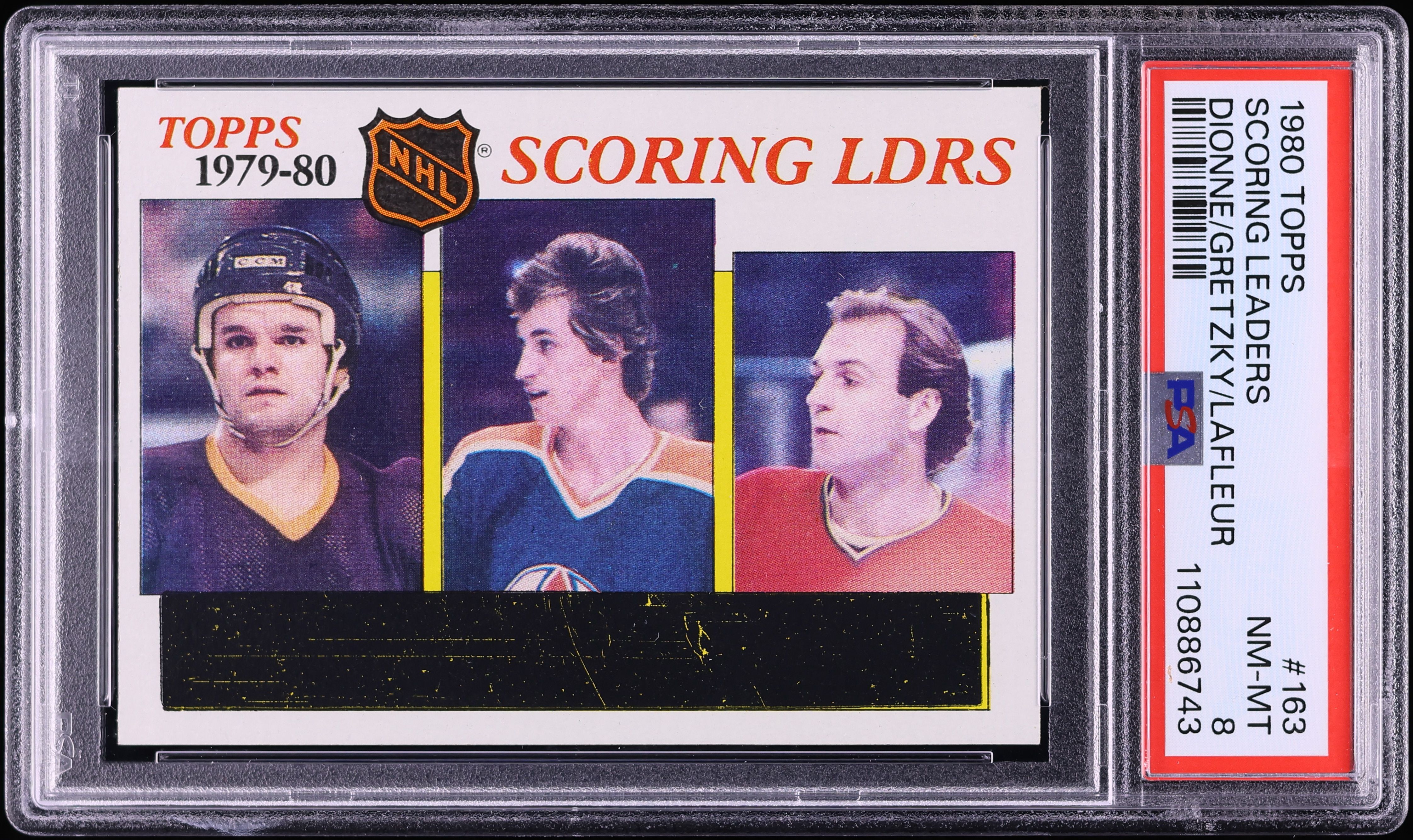 1980 Topps Hockey Wayne Gretzky Guy LaFleur Marcel Dionne LDRS #163 PSA 8 NM-MT