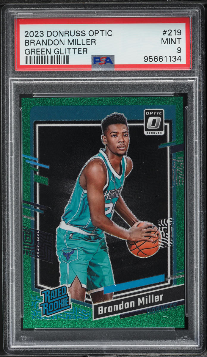 2023 Panini Donruss Optic Green Glitter Brandon Miller RC /77 #219 PSA 9 MINT