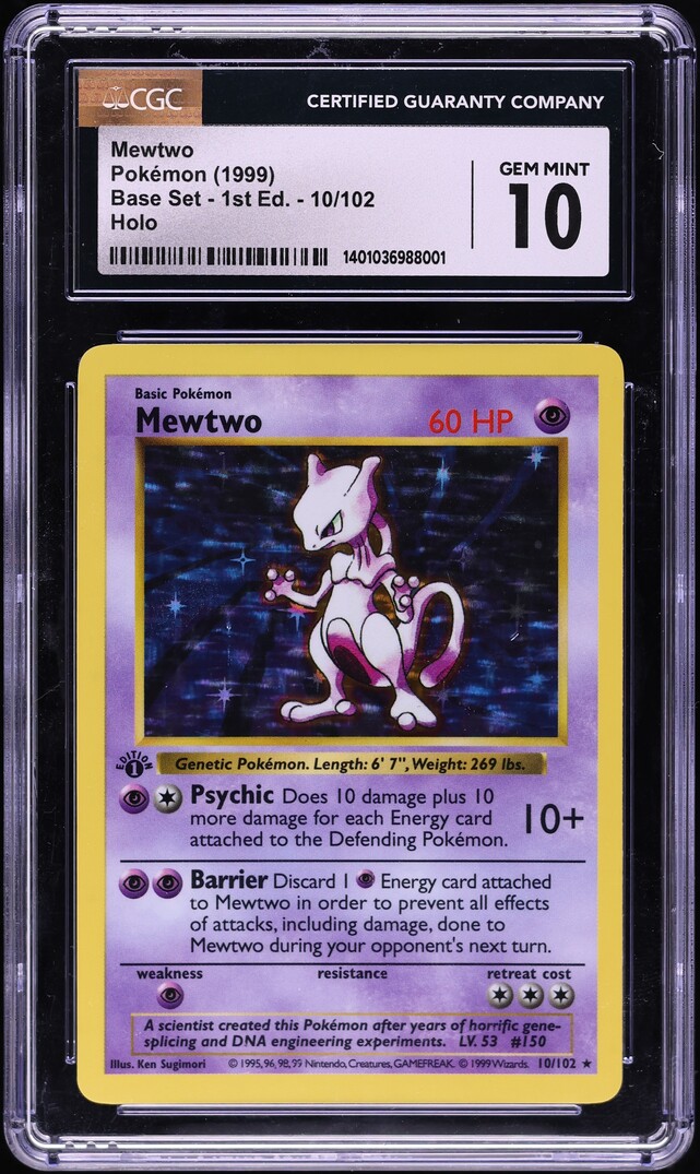 1999 Pokemon Base Set 1st Edition Holo Mewtwo #10 CGC 10 GEM MINT