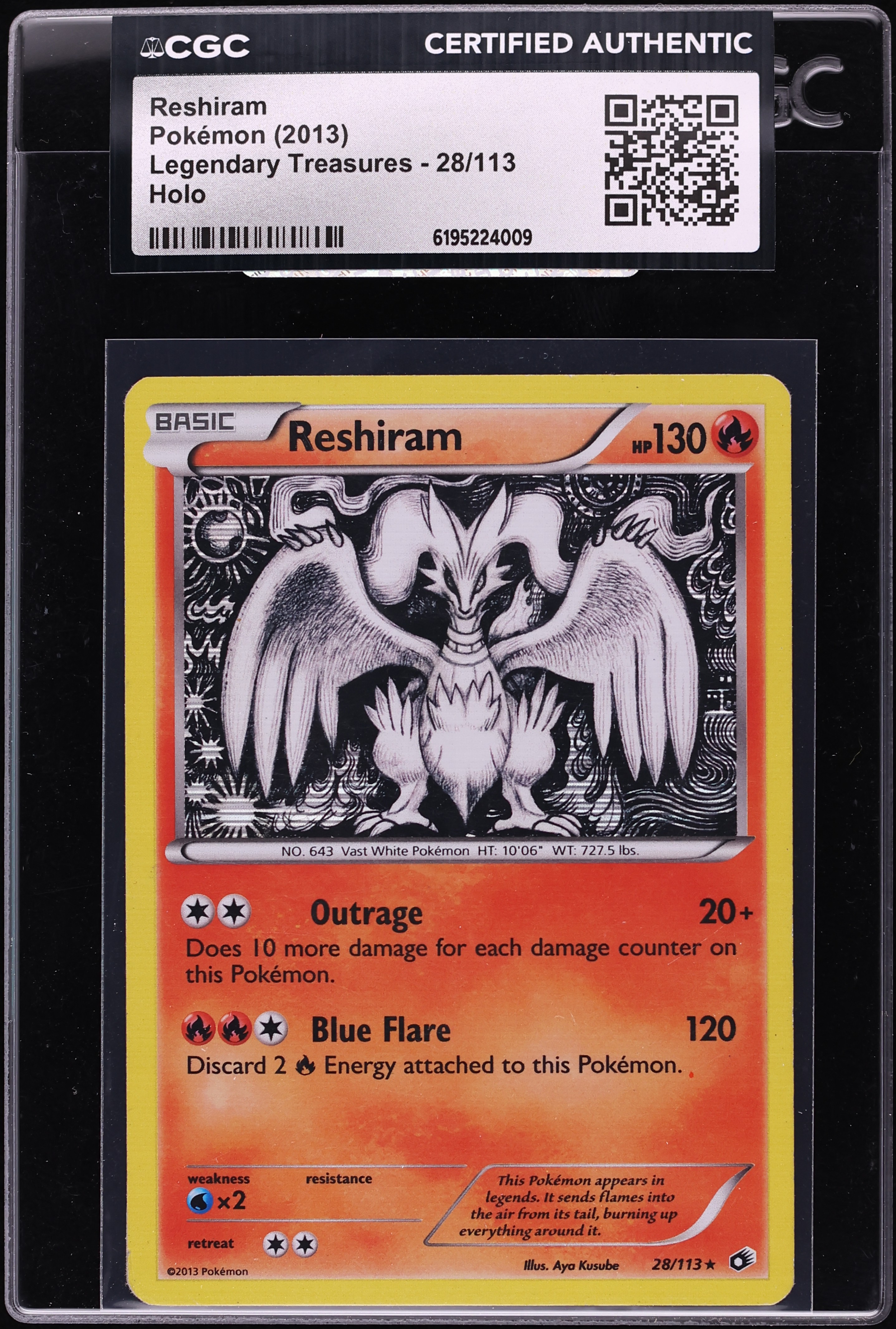 2013 Pokemon Black & White Legendary Treasures Holo Reshiram #28 CGC AUTH