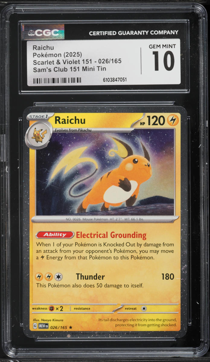 2025 Pokemon Scarlet & Violet 151 Sam's Club Mini Tin Raichu #026 CGC 10 GEM MINT