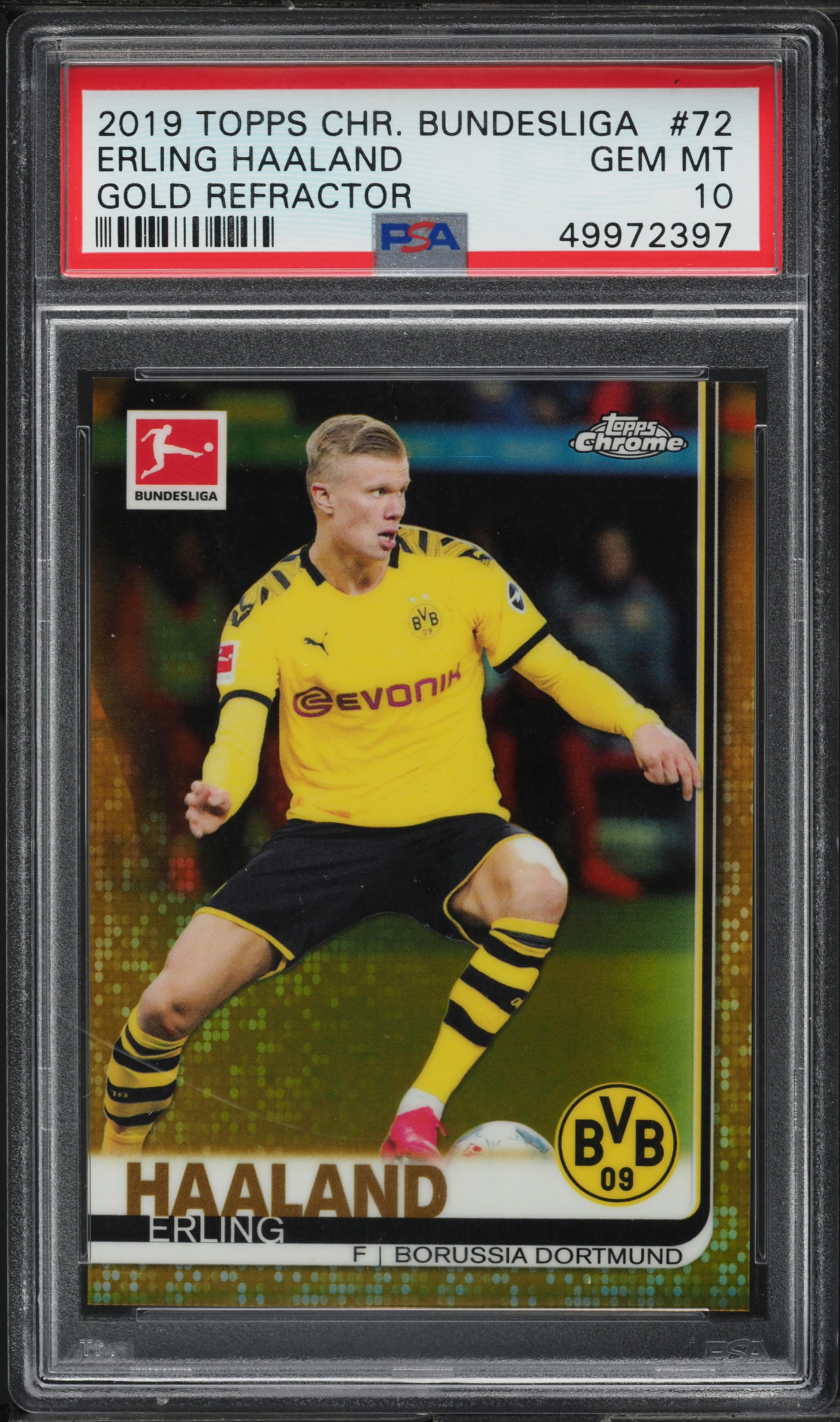 2019 Topps Chrome Bundesliga Gold Refractor Erling Haaland ROOKIE /50 #72 PSA 10