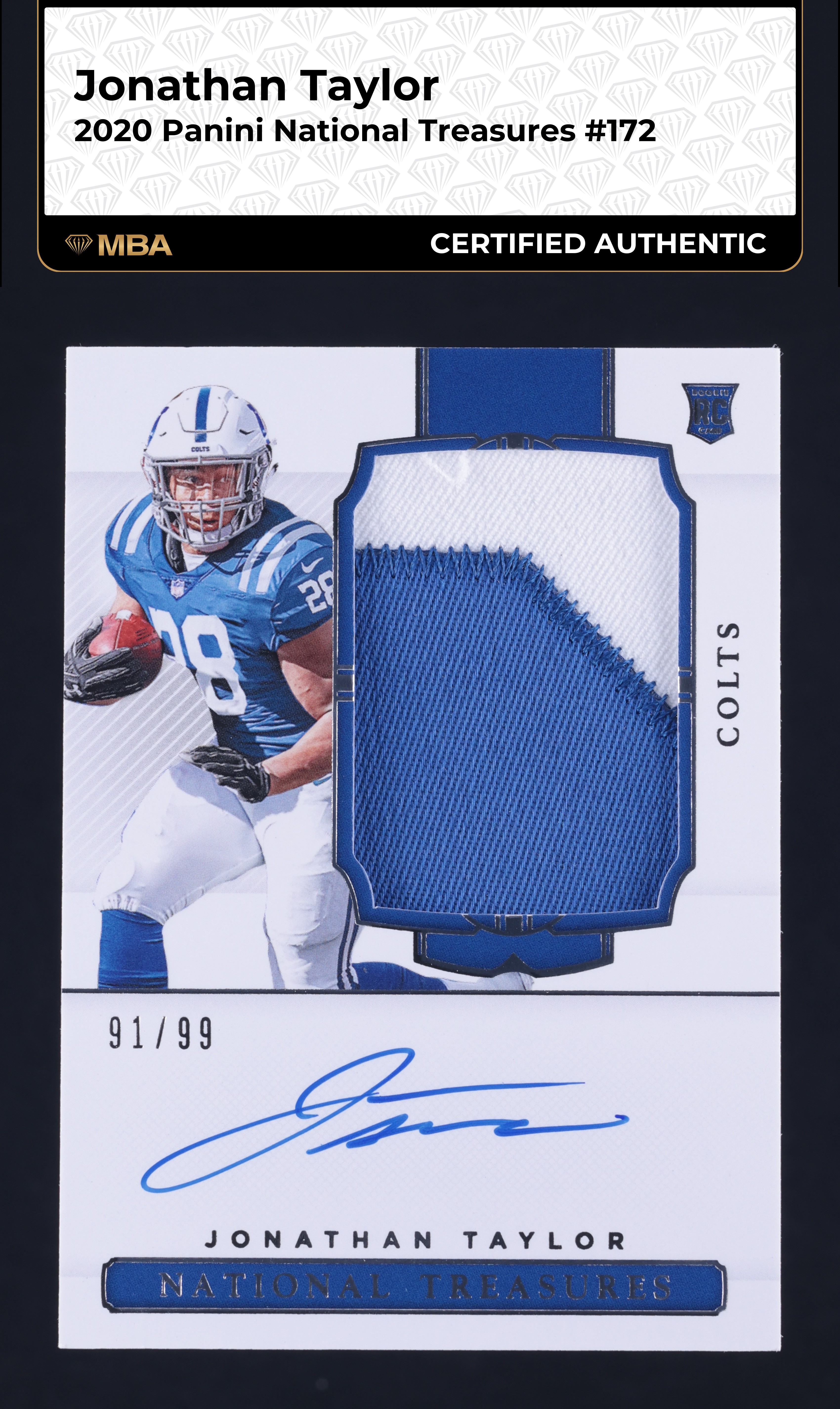 2020 National Treasures Jonathan Taylor ROOKIE PATCH AUTO /99 #172 MBA AUTH