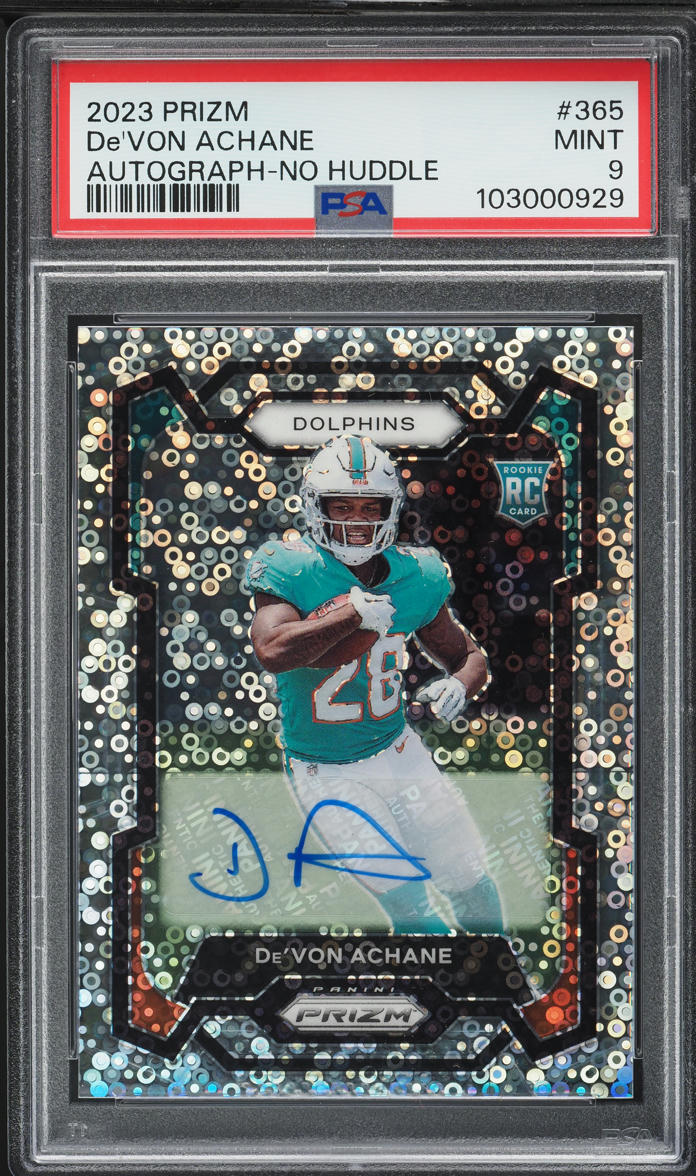 2023 Panini Prizm No Huddle De'von Achane ROOKIE AUTO #365 PSA 9 MINT