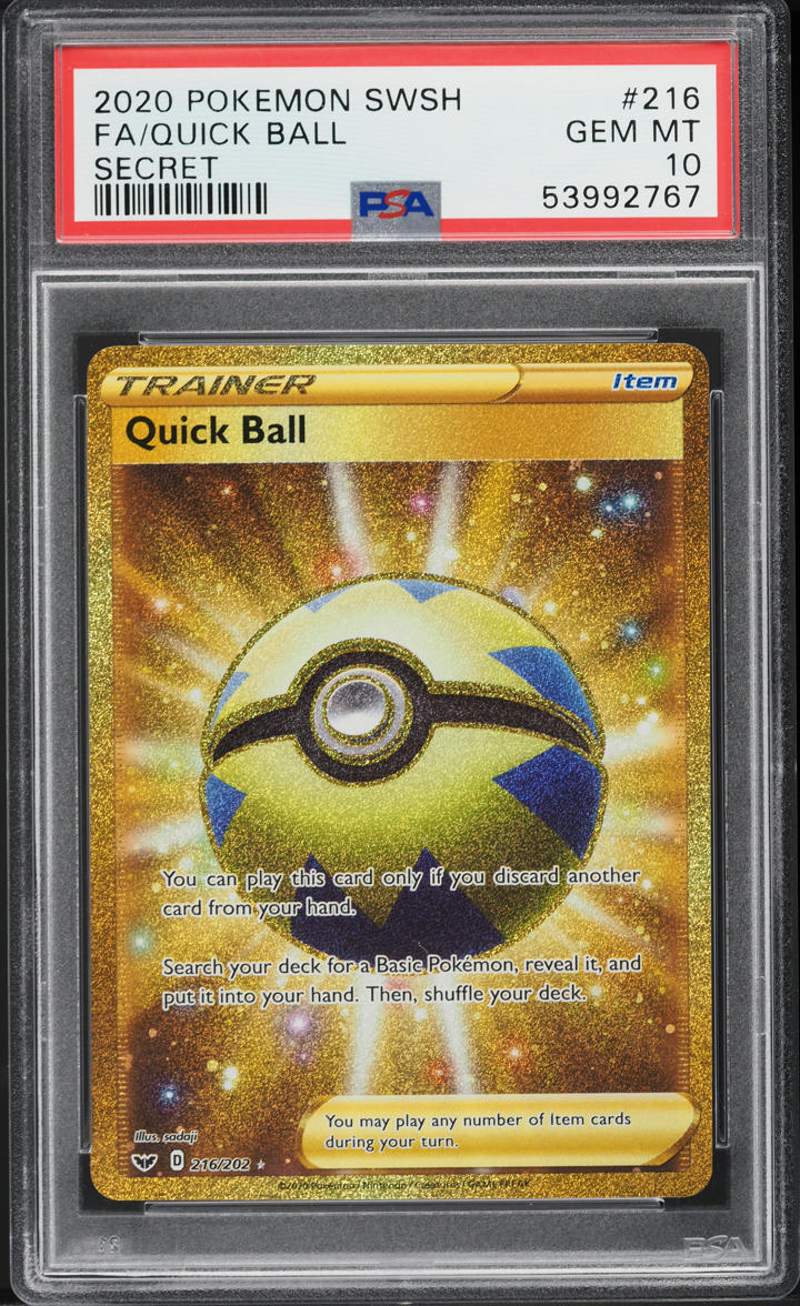 2020 Pokemon Sword & Shield Secret Rare Quick Ball #216 PSA 10 GEM MINT