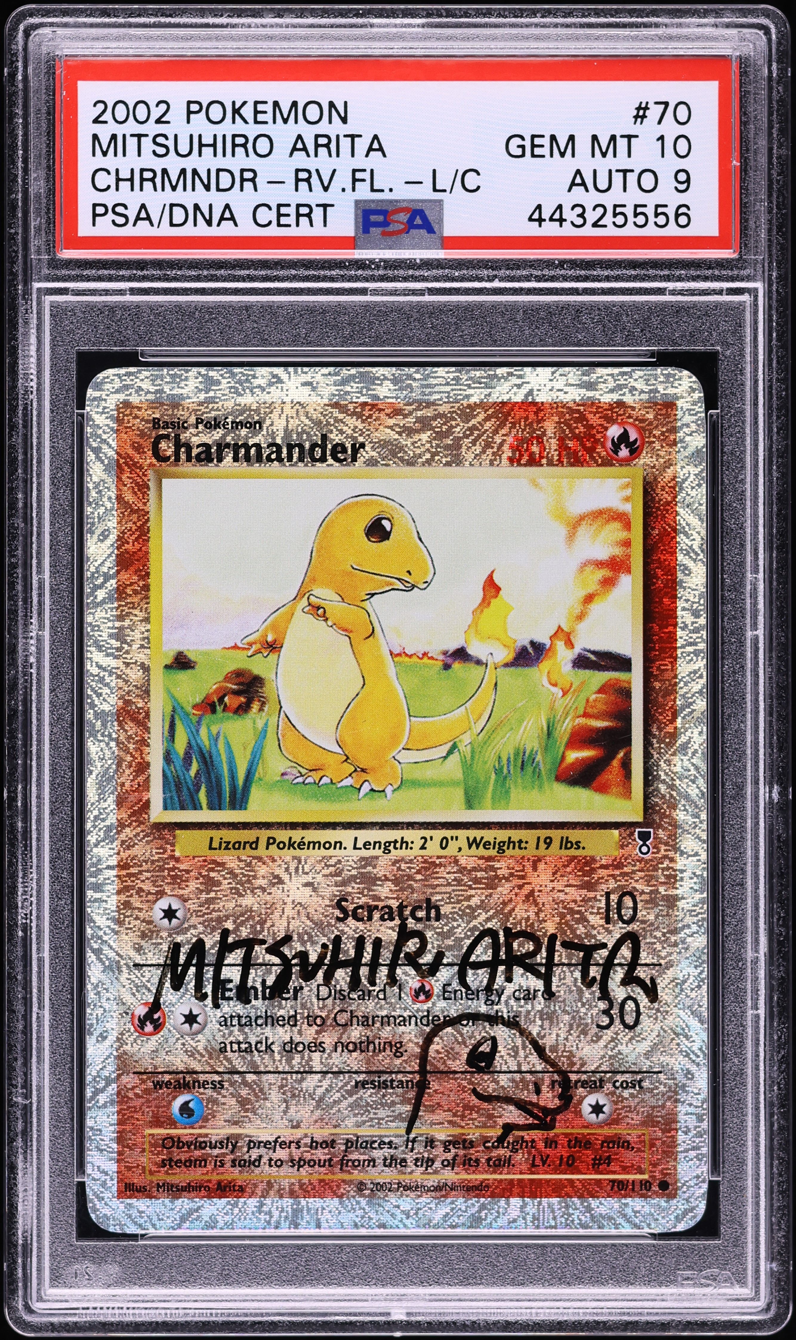2002 Pokemon Legendary Collection Reverse Charmander Arita AUTO DNA 9 #70 PSA 10