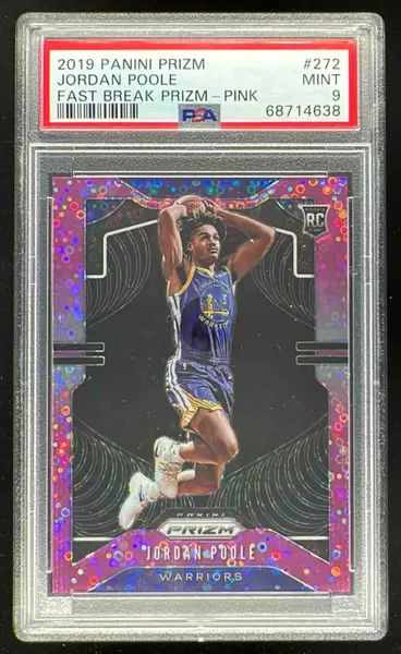 2019-20 Panini Prizm Prizms Fast Break Pink #272 Jordan Poole RC /50 PSA 9