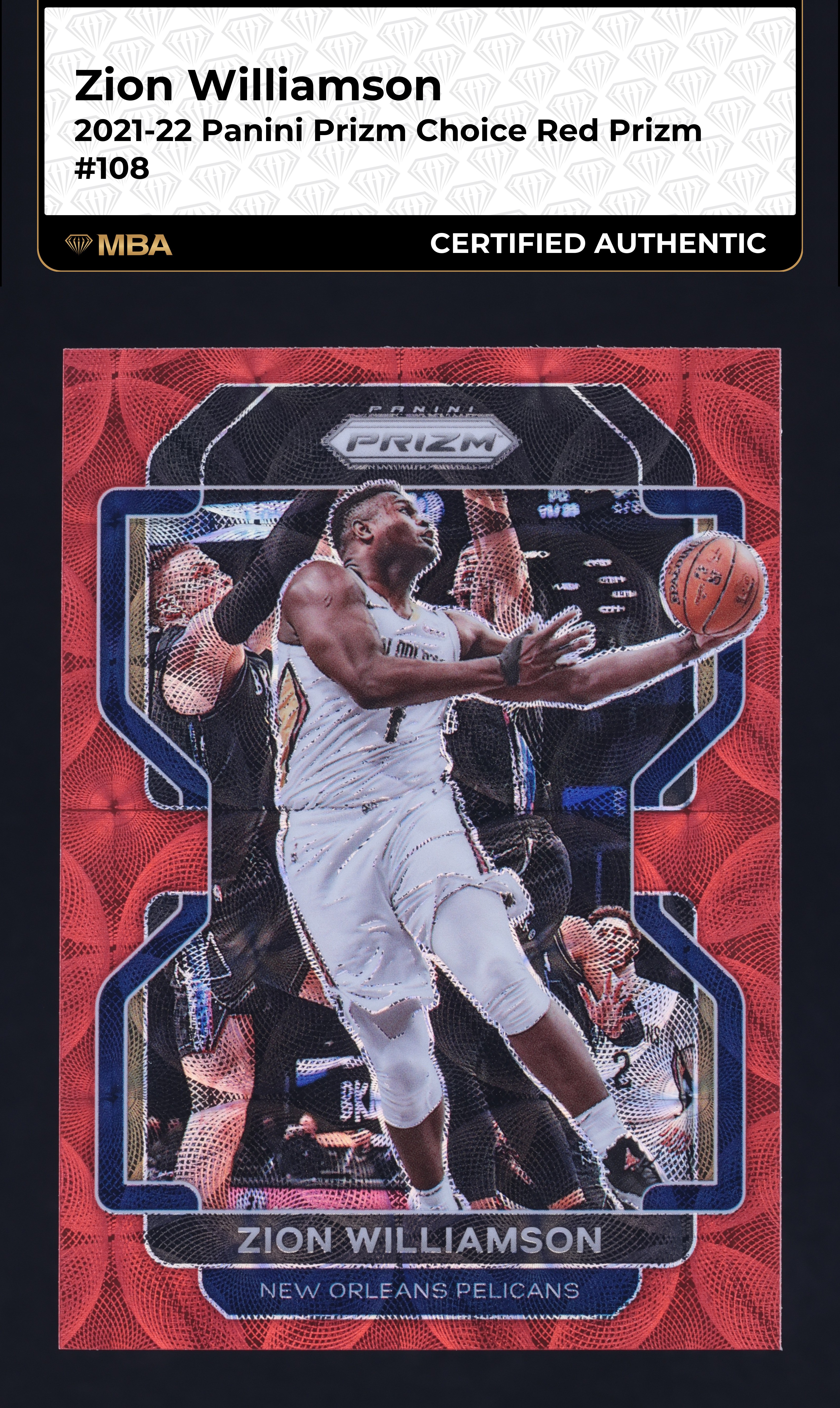 2021 Panini Prizm Choice Red Zion Williamson /88 #108 MBA AUTH