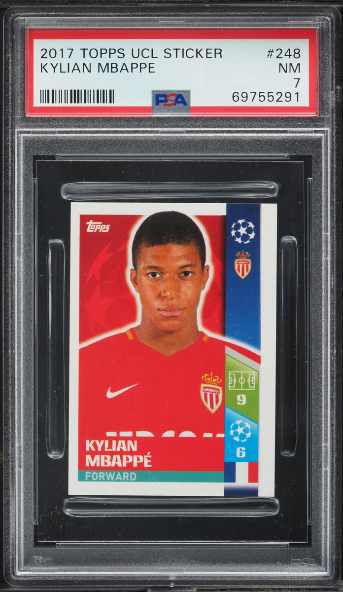 2017 Topps UEFA Champions League Sticker Kylian Mbappe ROOKIE #248 PSA 7 NRMT