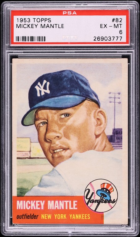 1953 Topps Mickey Mantle SHORT PRINT #82 PSA 6 EXMT