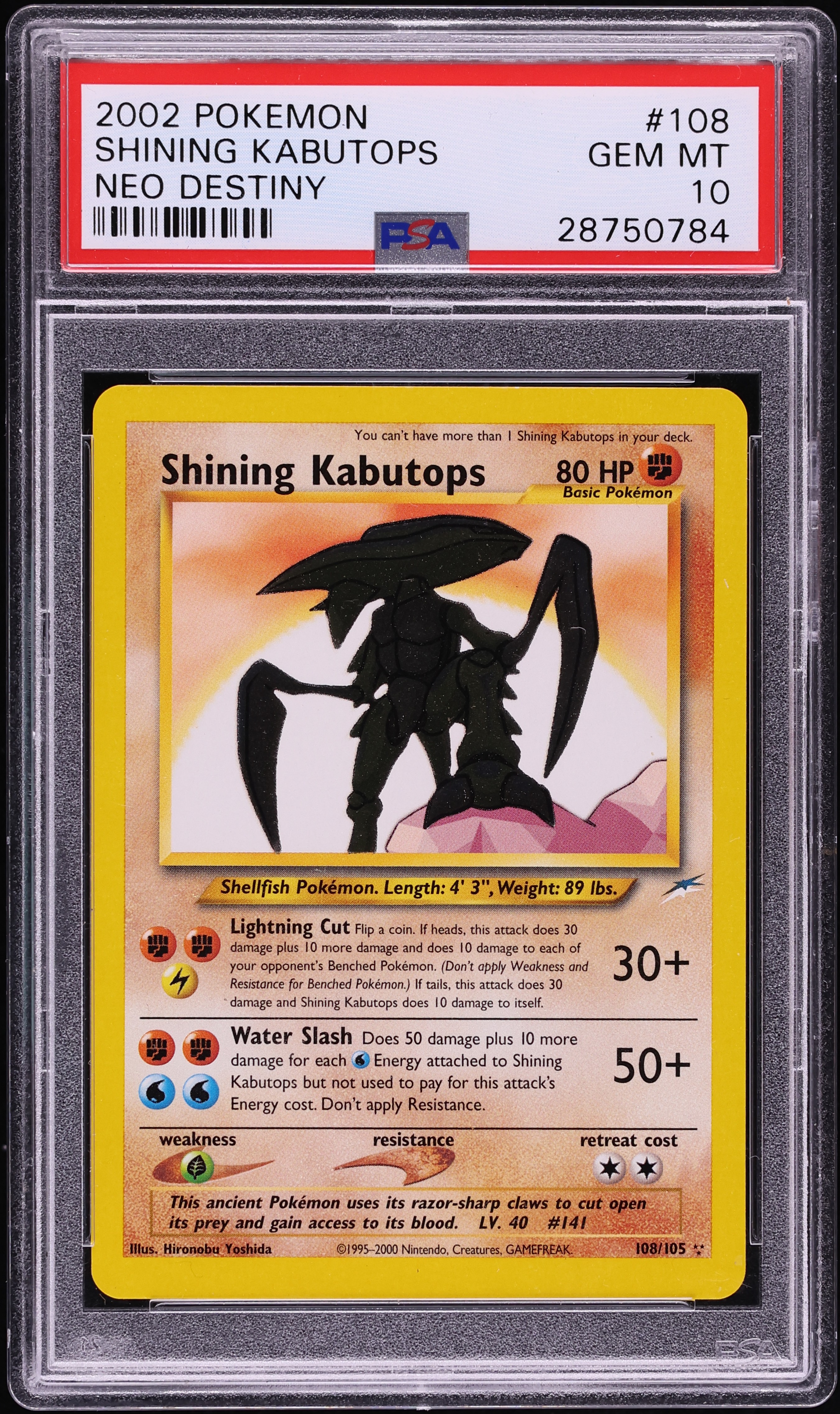 2002 Pokemon Neo Destiny Shining Kabutops #108 PSA 10 GEM MINT