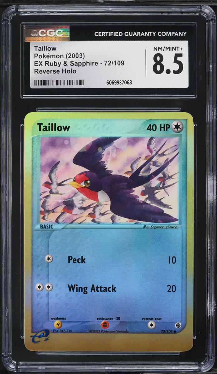 2003 Pokemon EX Ruby & Sapphire Reverse Holo Taillow #72 CGC 8.5 NM-MT+