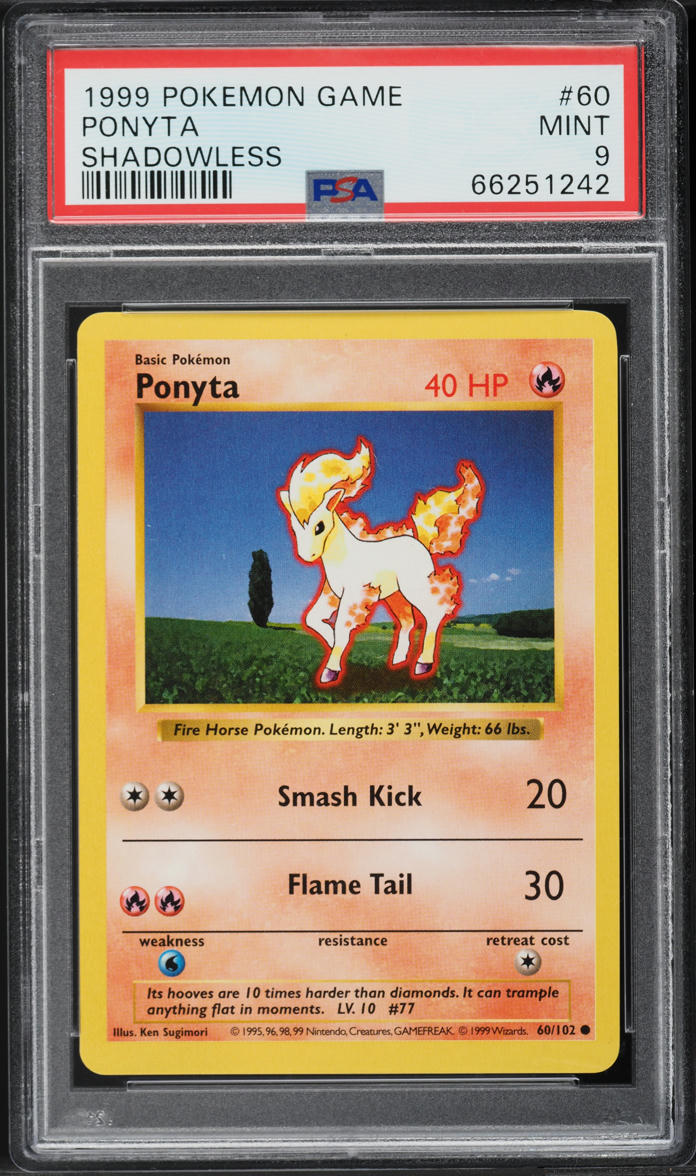 1999 Pokemon Base Set Shadowless Ponyta #60 PSA 9 MINT