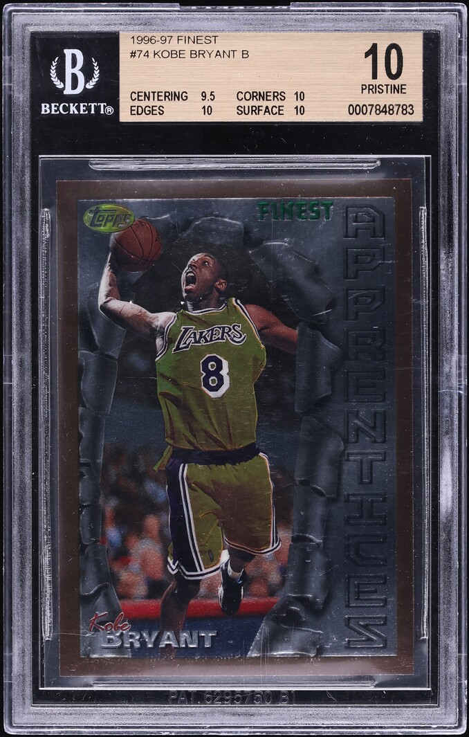 1996 Finest Basketball w/ Coating Kobe Bryant ROOKIE #74 BGS 10 PRISTINE