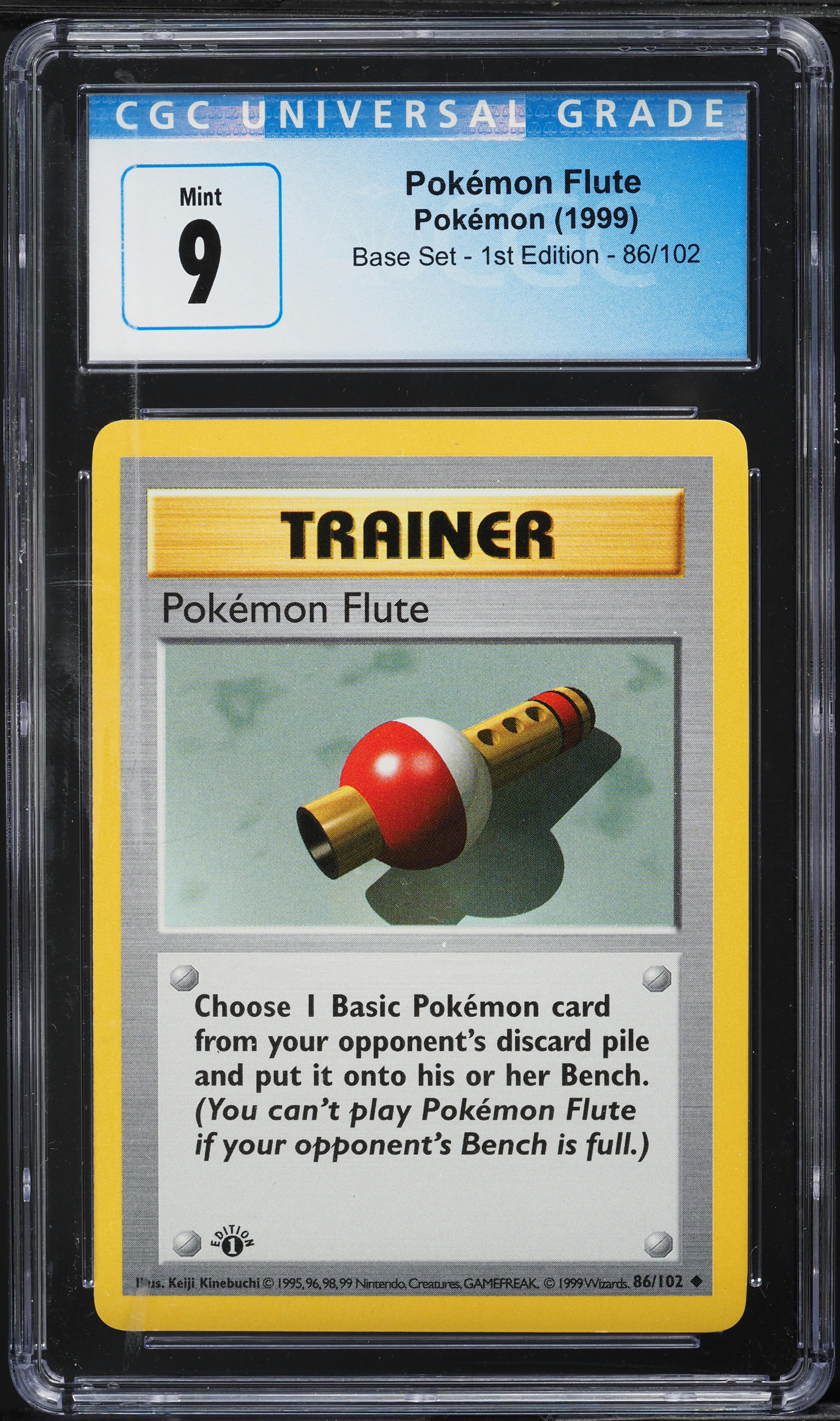 1999 Pokemon Base Set Shadowless 1st Edition Pokemon Flute #86 CGC 9 MINT