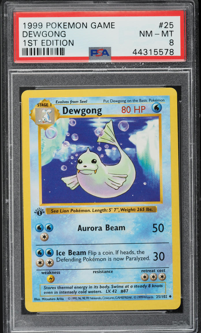 1999 Pokemon Base Set Shadowless 1st Edition Dewgong #25 PSA 8 NM-MT